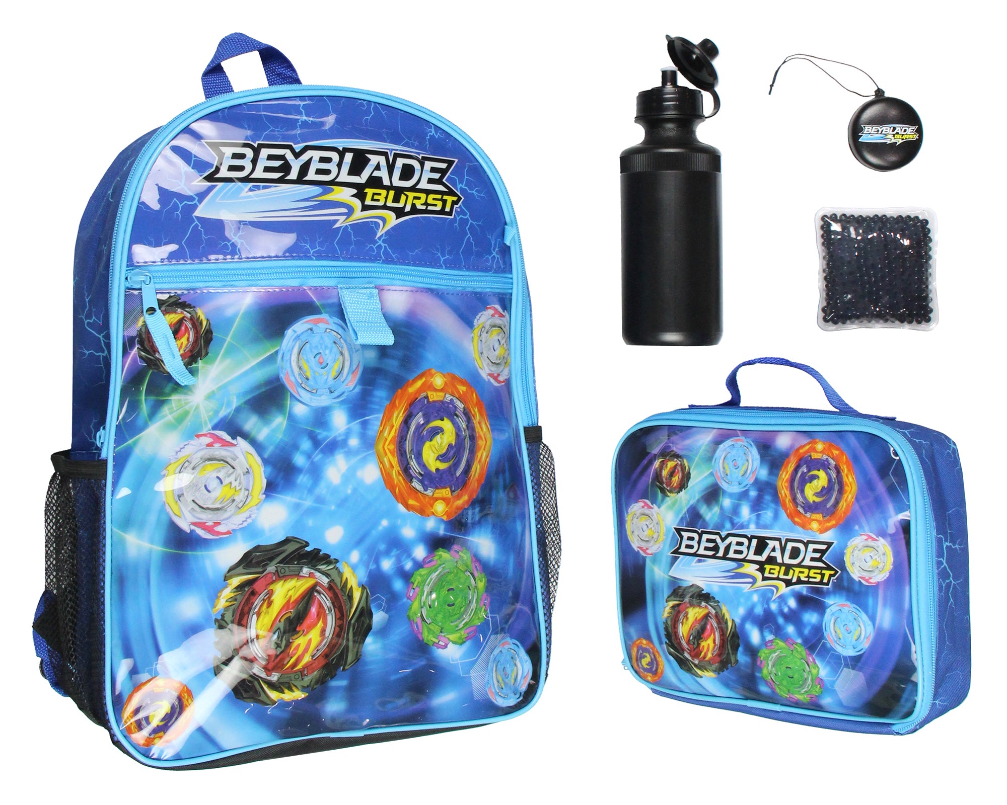 Beyblade Burst Tossed Print 5 PC Backpack Lunch box Waterbottle Icepack 16"