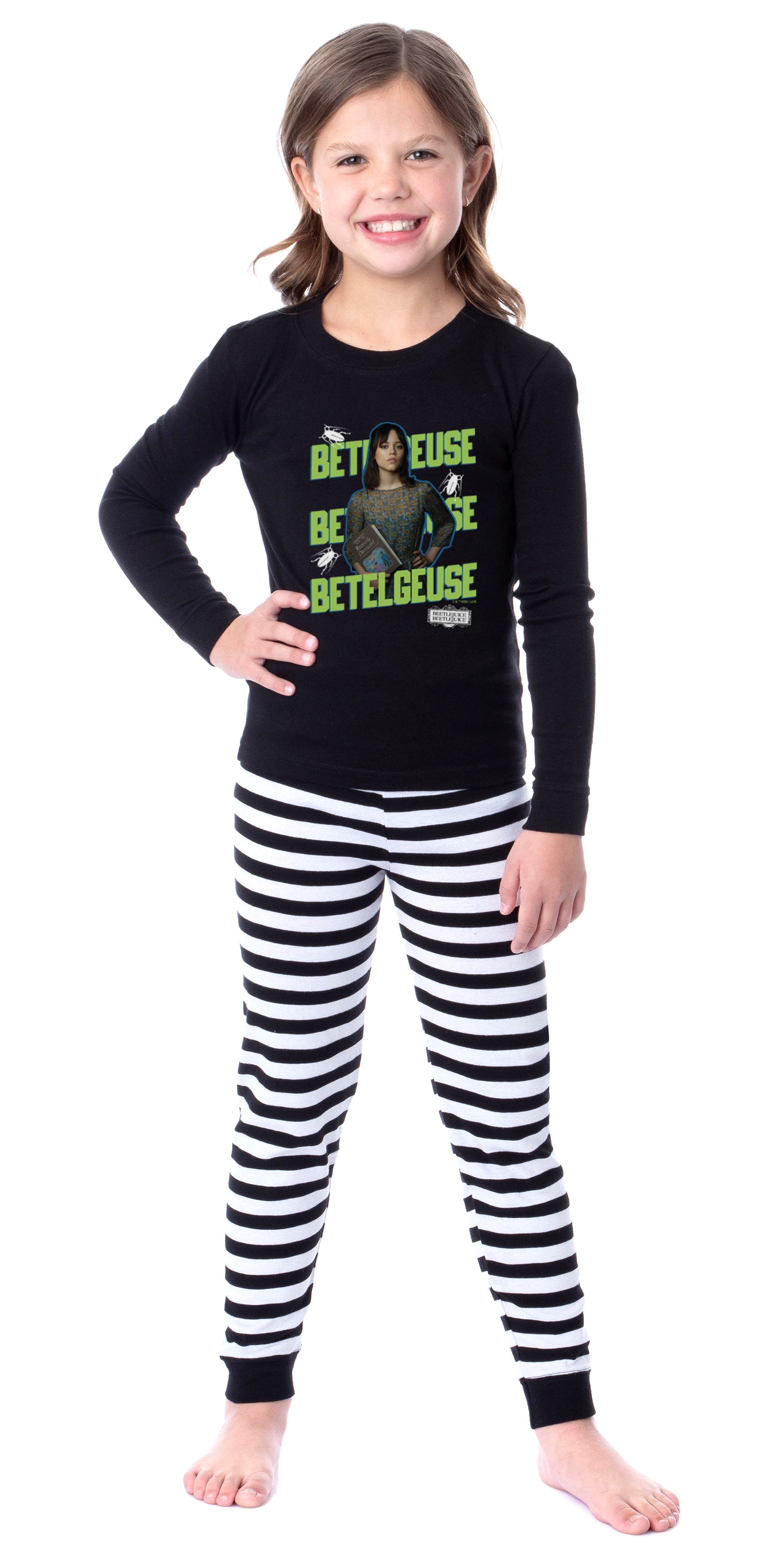 Beetlejuice 2 Girls' Astrid Deetz Betelgeuse Striped Pajama Set For Kids