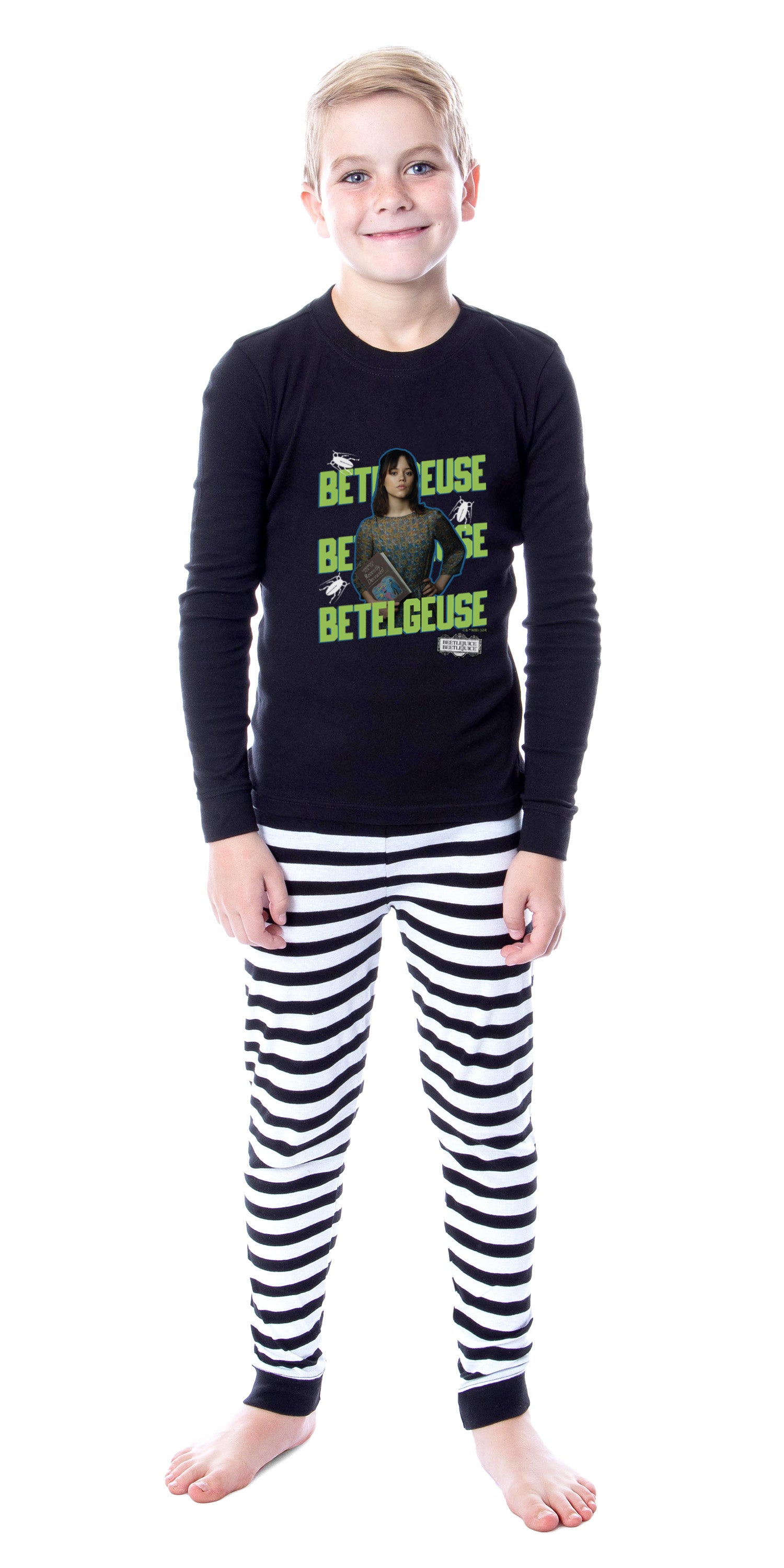 Beetlejuice 2 Girls' Astrid Deetz Betelgeuse Striped Pajama Set For Kids