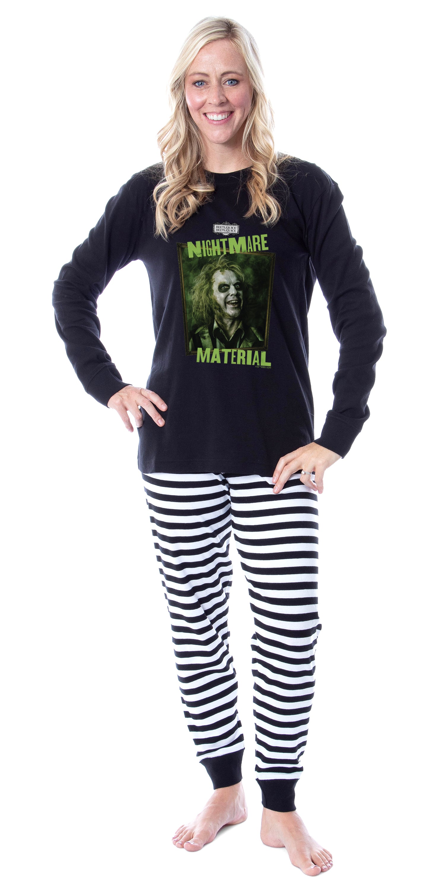 Beetlejuice Unisex Nightmare Material Striped Pajama Set For Adults