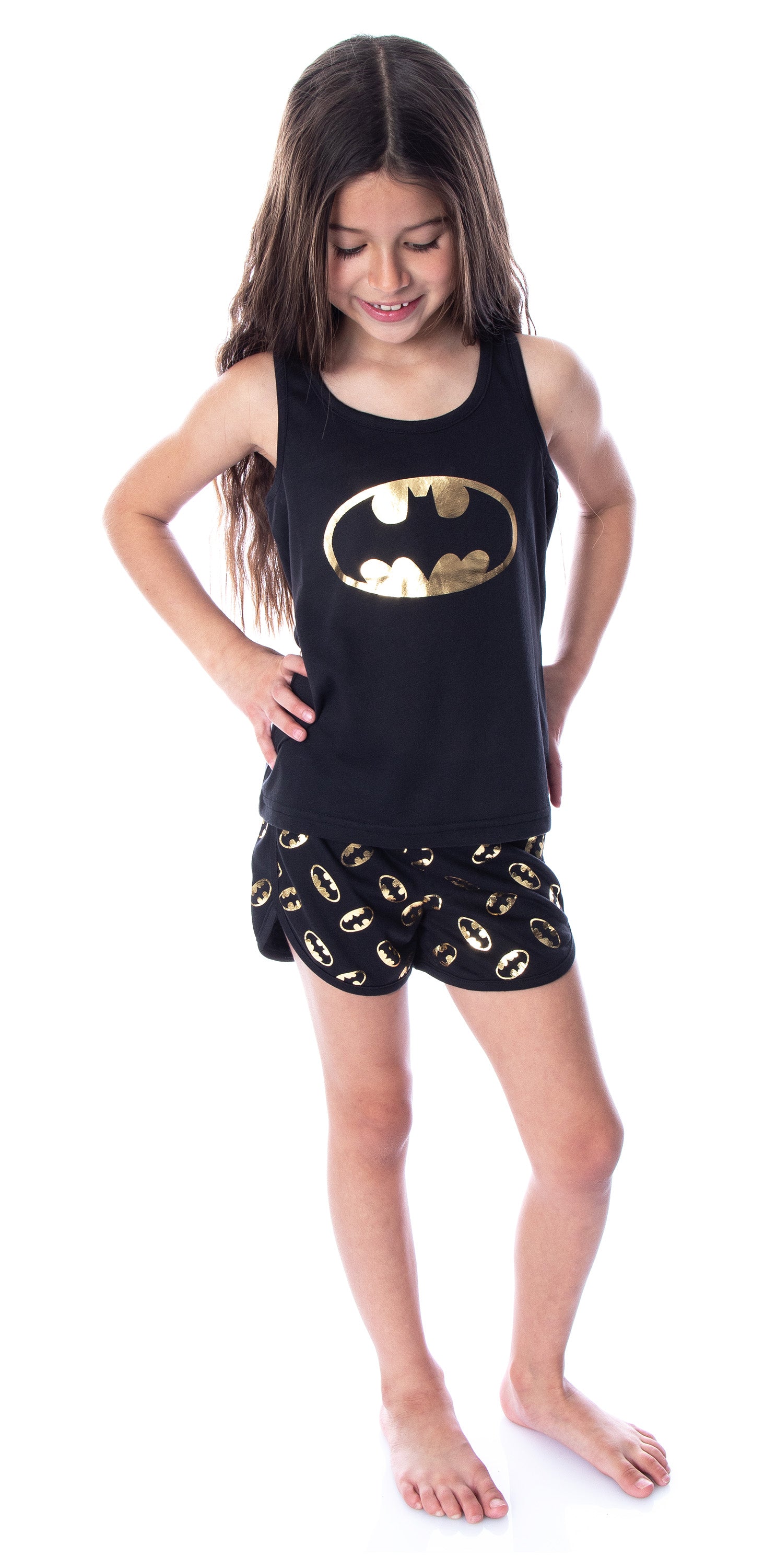 DC Comics Girls' Batman Gold Foil Logo Racerback Tank Shorts Pajama Set