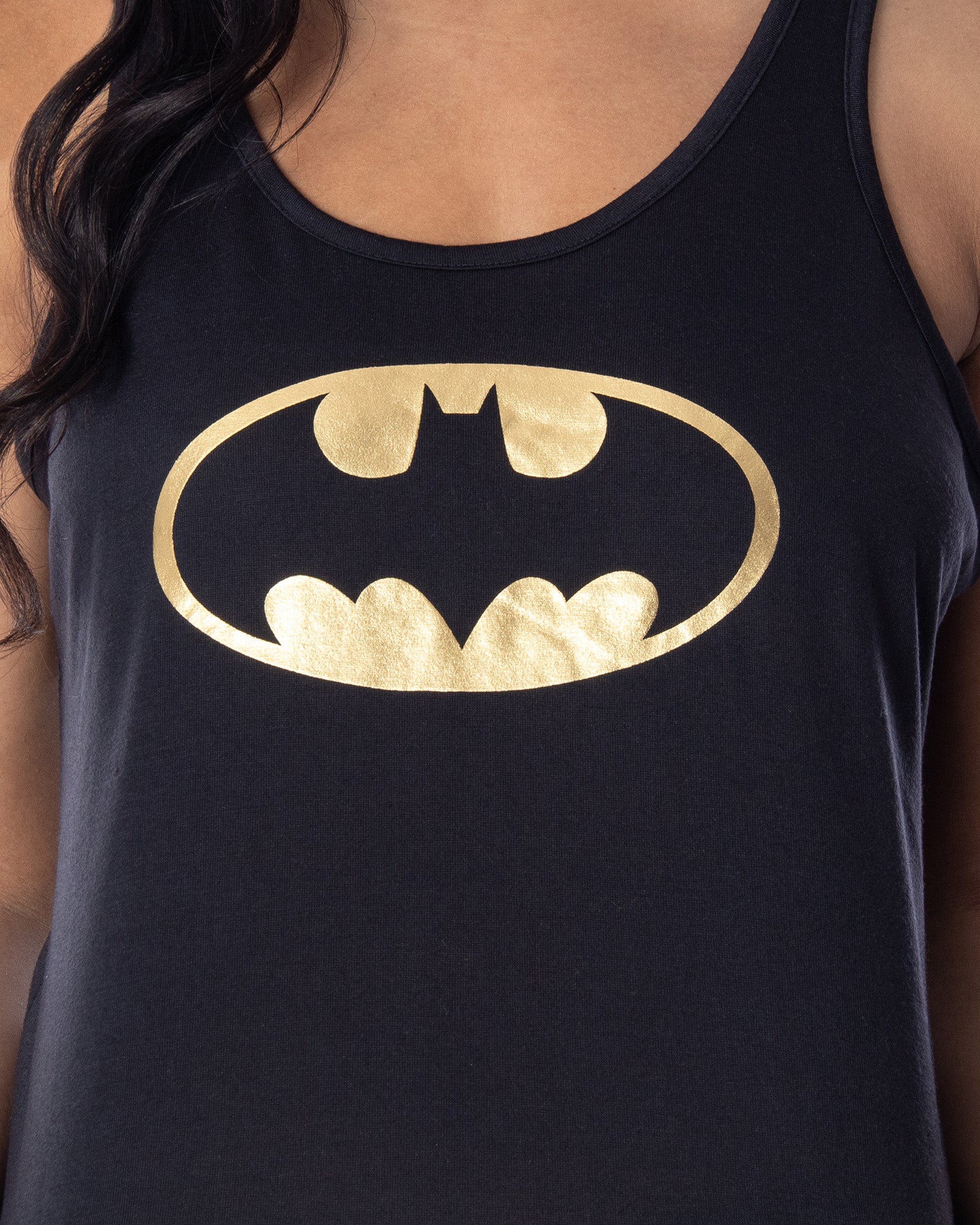 DC Comics Women's Batman Gold Foil Logo Racerback Tank Shorts Pajama Set