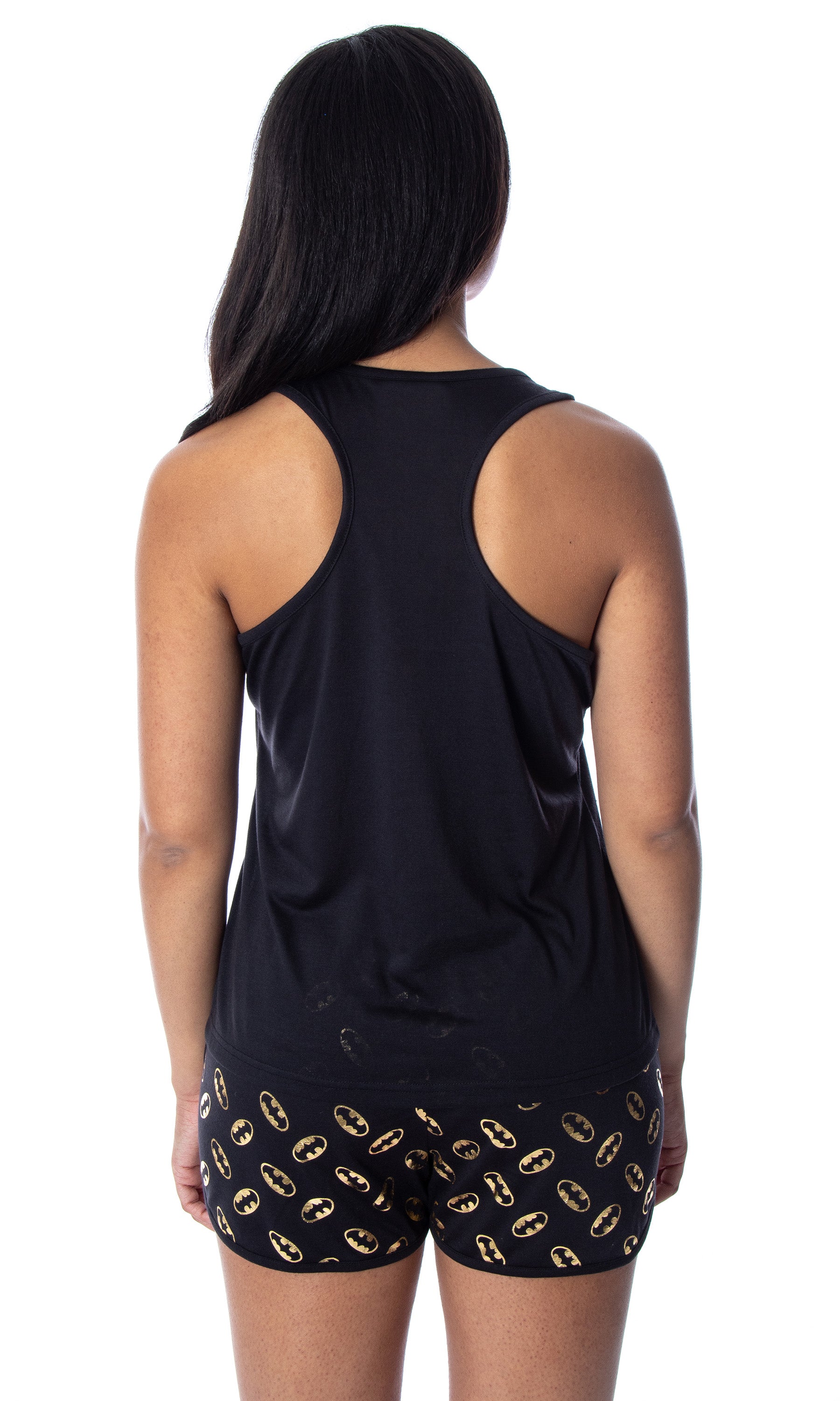 DC Comics Women's Batman Gold Foil Logo Racerback Tank Shorts Pajama Set
