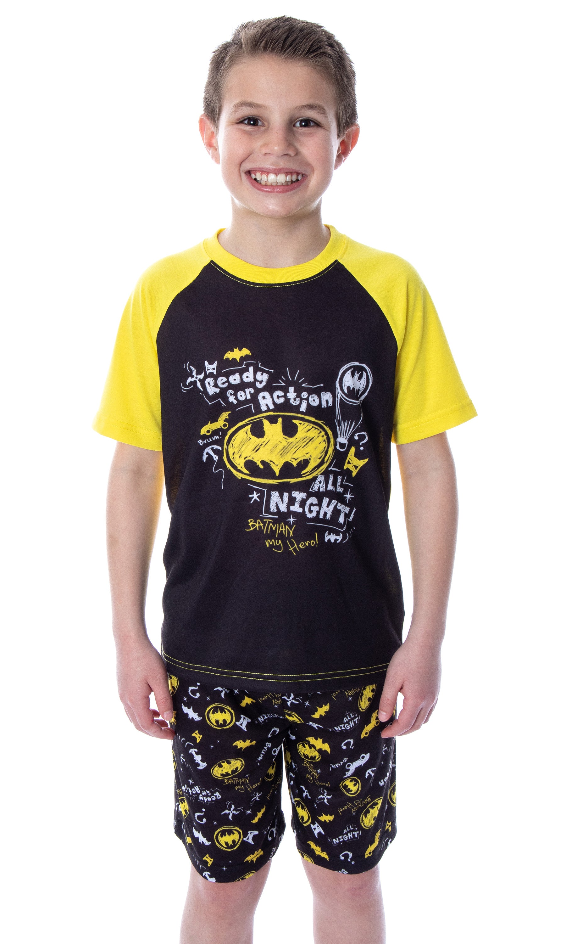 DC Comics Boys' Batman Ready For Action Shirt and Shorts 2 PC Pajama Set