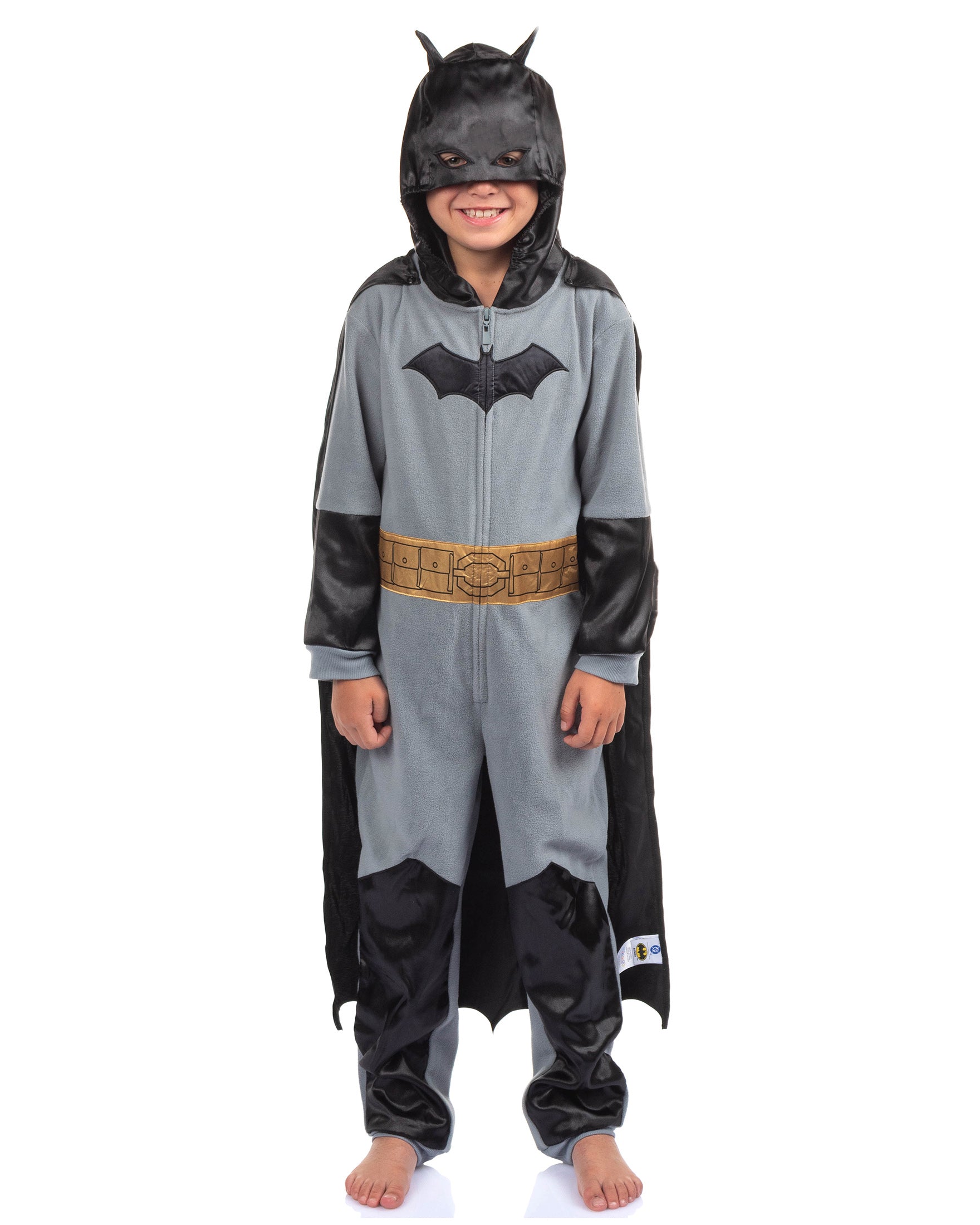 Batman Boy's Costume Union Suit One Piece Pajama With Mask Hood and Cape For Kids