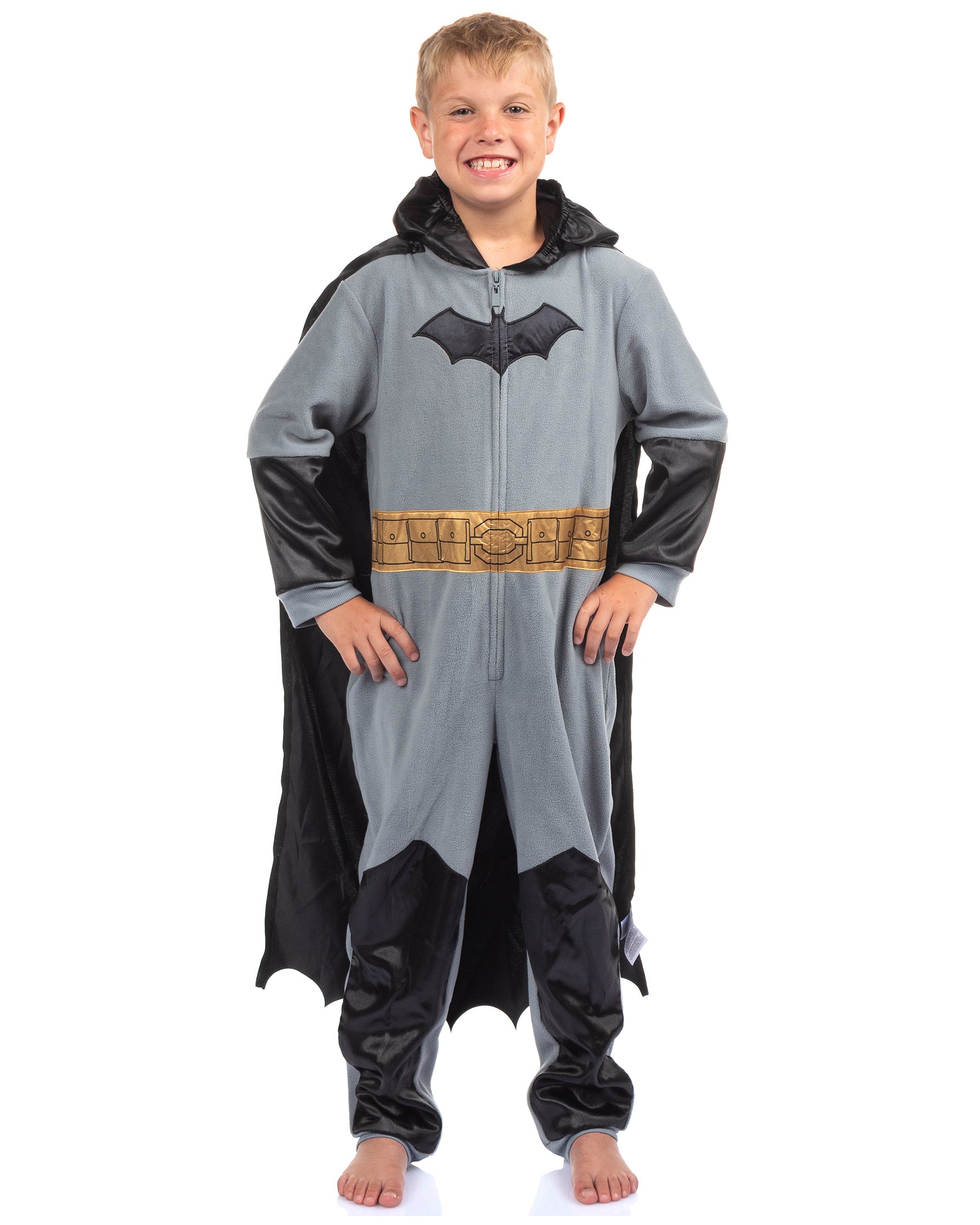 Batman Boy's Costume Union Suit One Piece Pajama With Mask Hood and Cape For Kids