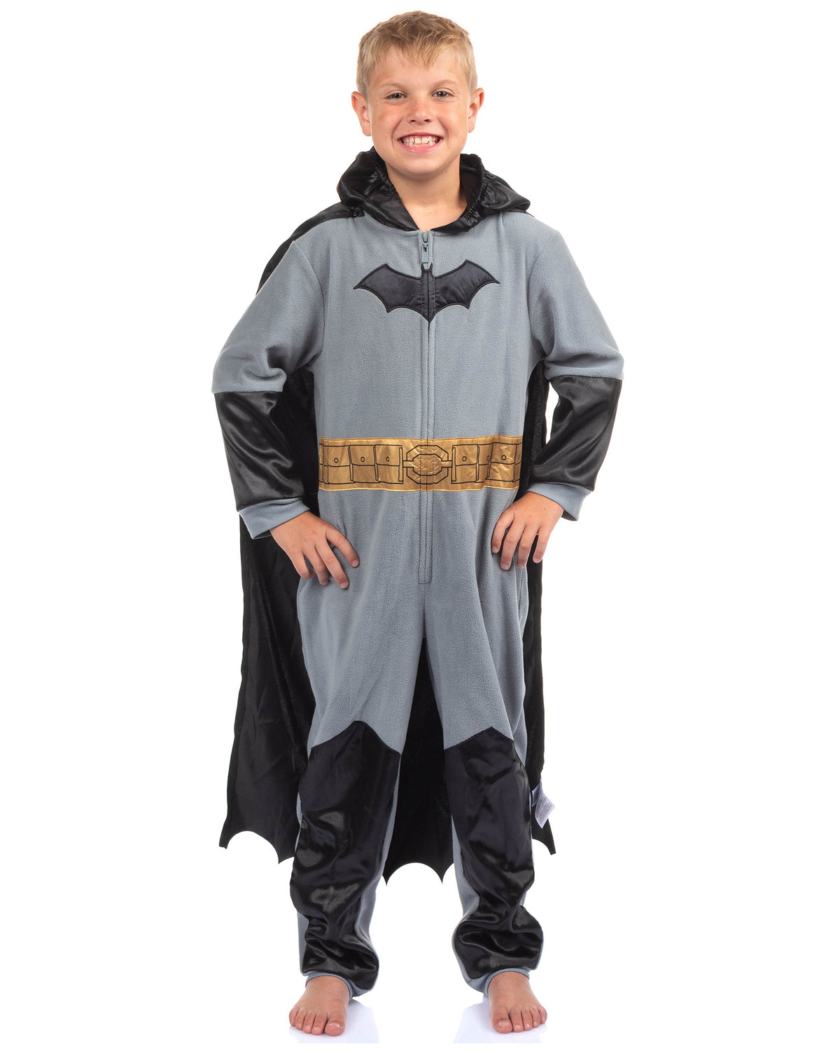 Batman Boy's Costume Union Suit One Piece Pajama With Mask Hood and Cape For Kids