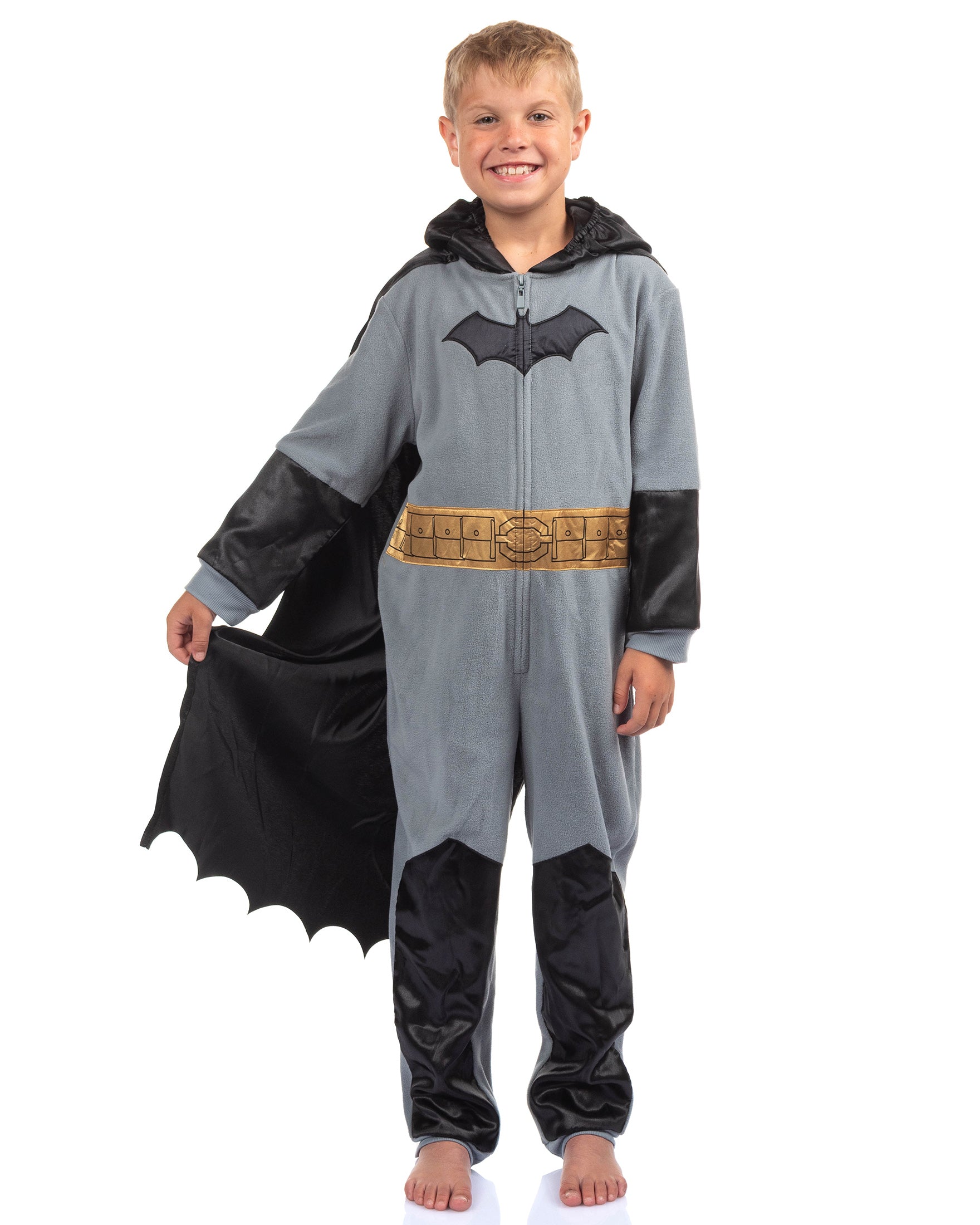 Batman Boy's Costume Union Suit One Piece Pajama With Mask Hood and Cape For Kids
