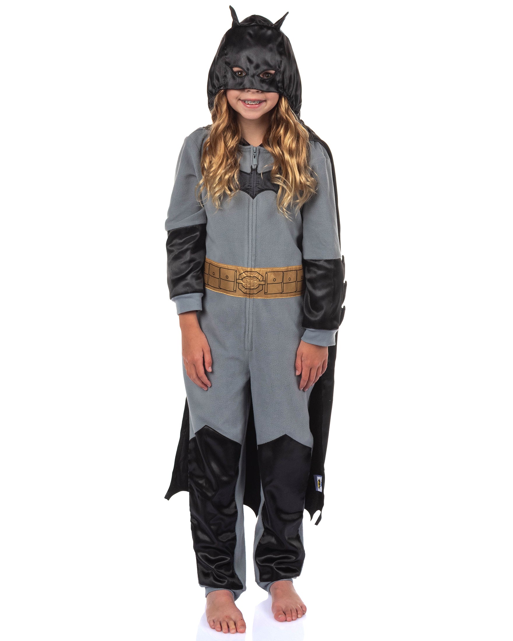 Batman Boy's Costume Union Suit One Piece Pajama With Mask Hood and Cape For Kids