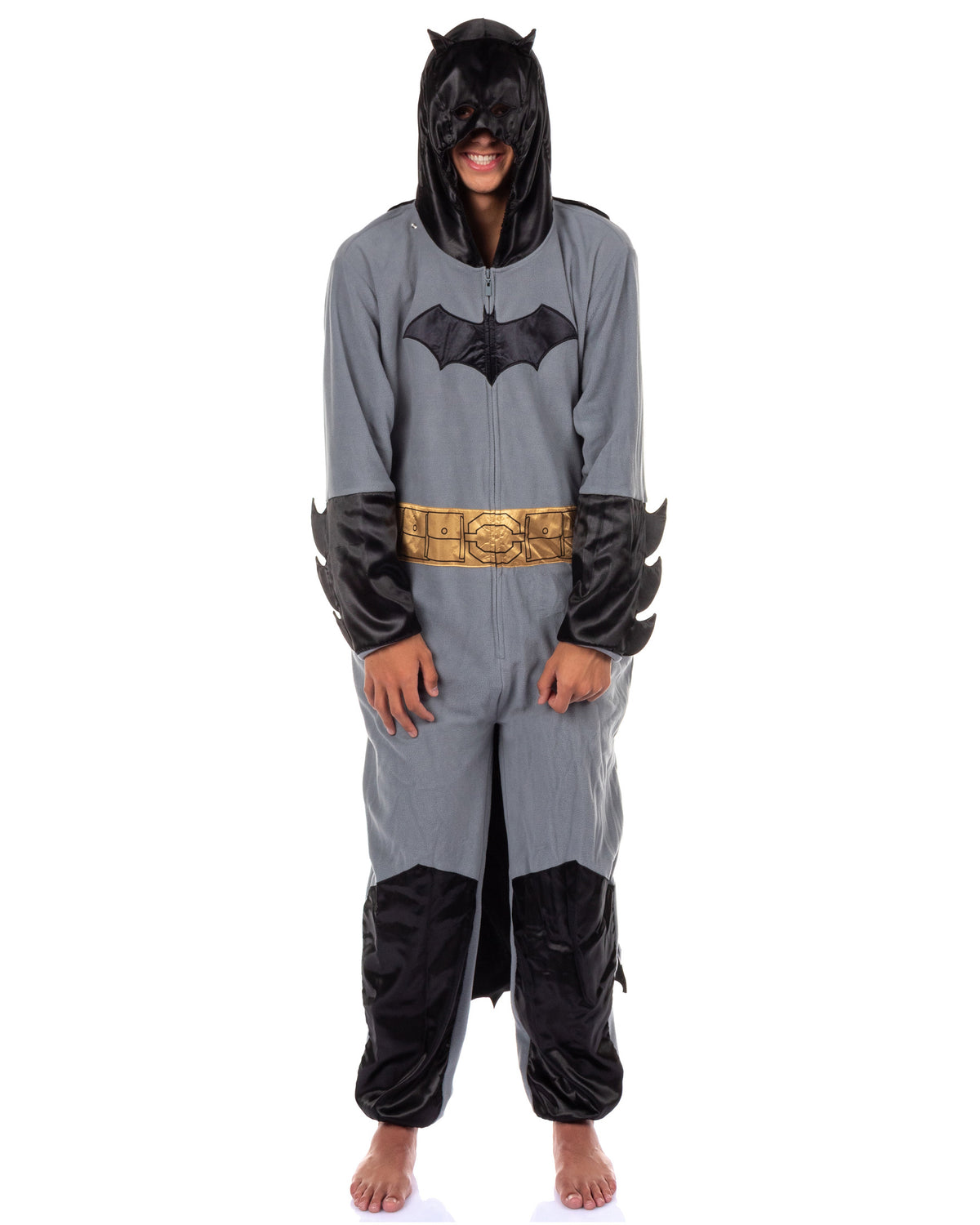 Batman Costume Union Suit Onesie One Piece Pajama Outfit With Mask Hood and Cape