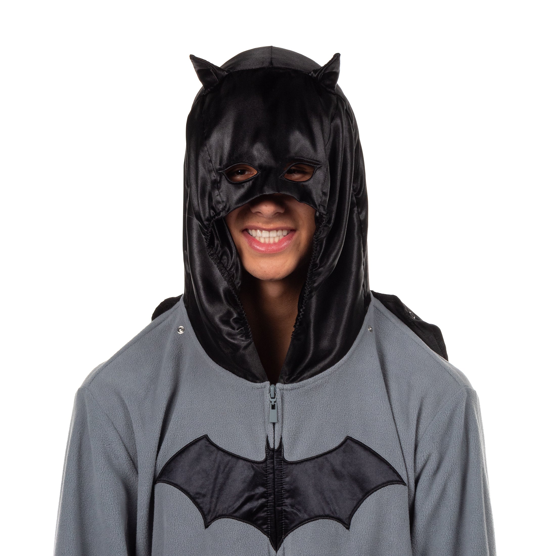 Batman Costume Union Suit Onesie One Piece Pajama Outfit With Mask Hood and Cape