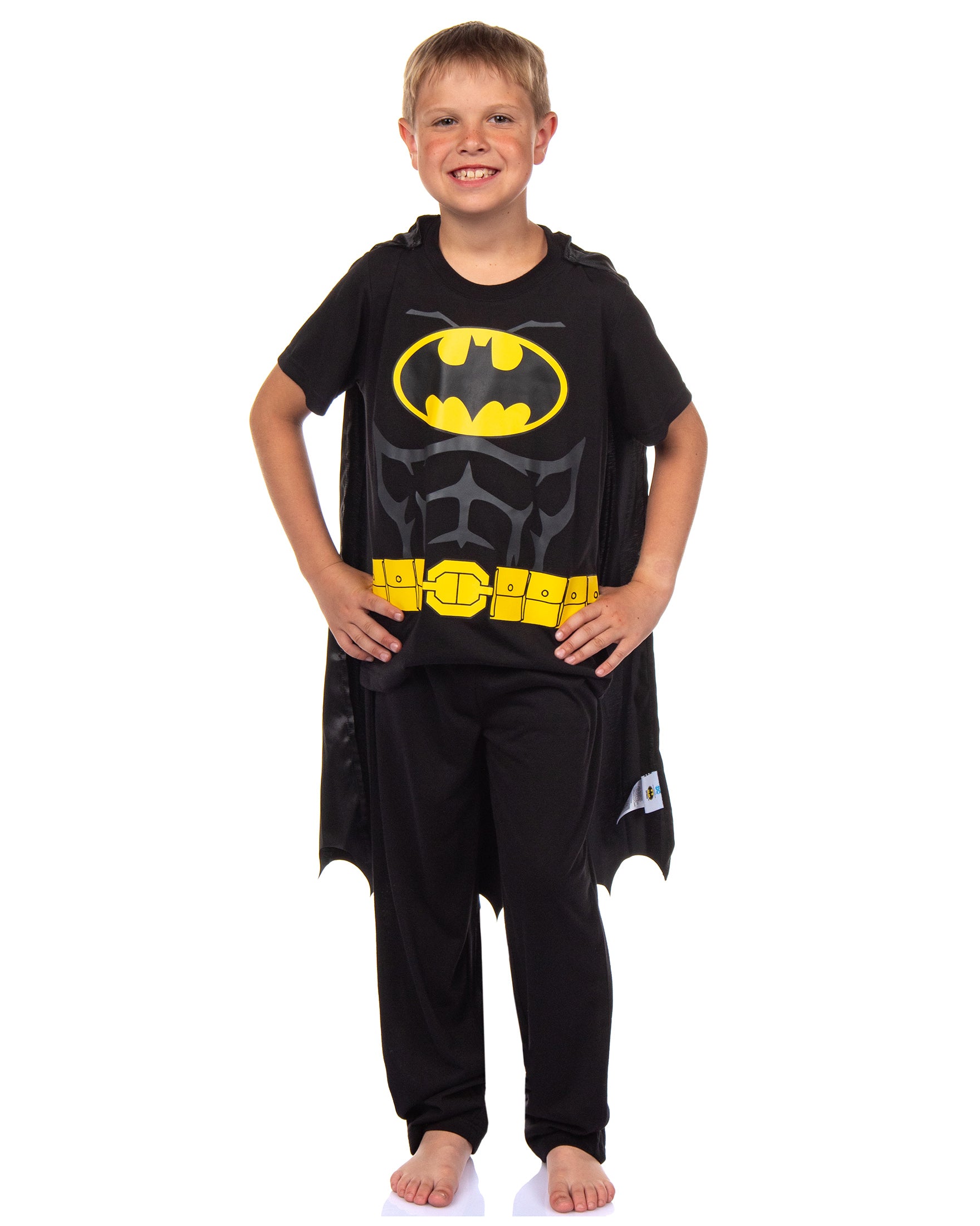 DC Comics Batman Pajamas Boys' 3PC Shirt Pant Set Detachable Cape