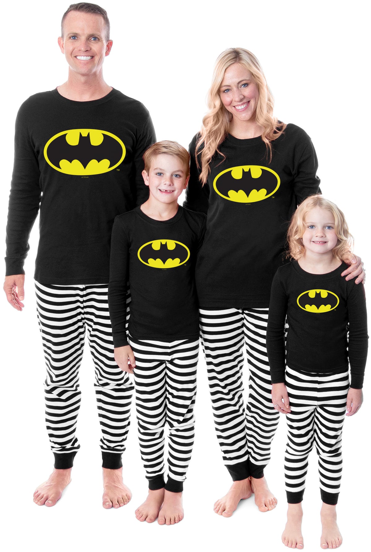 DC Comics Batman Classic Logo Tight Fit Cotton Matching Family Pajama Set For Adult And Kids