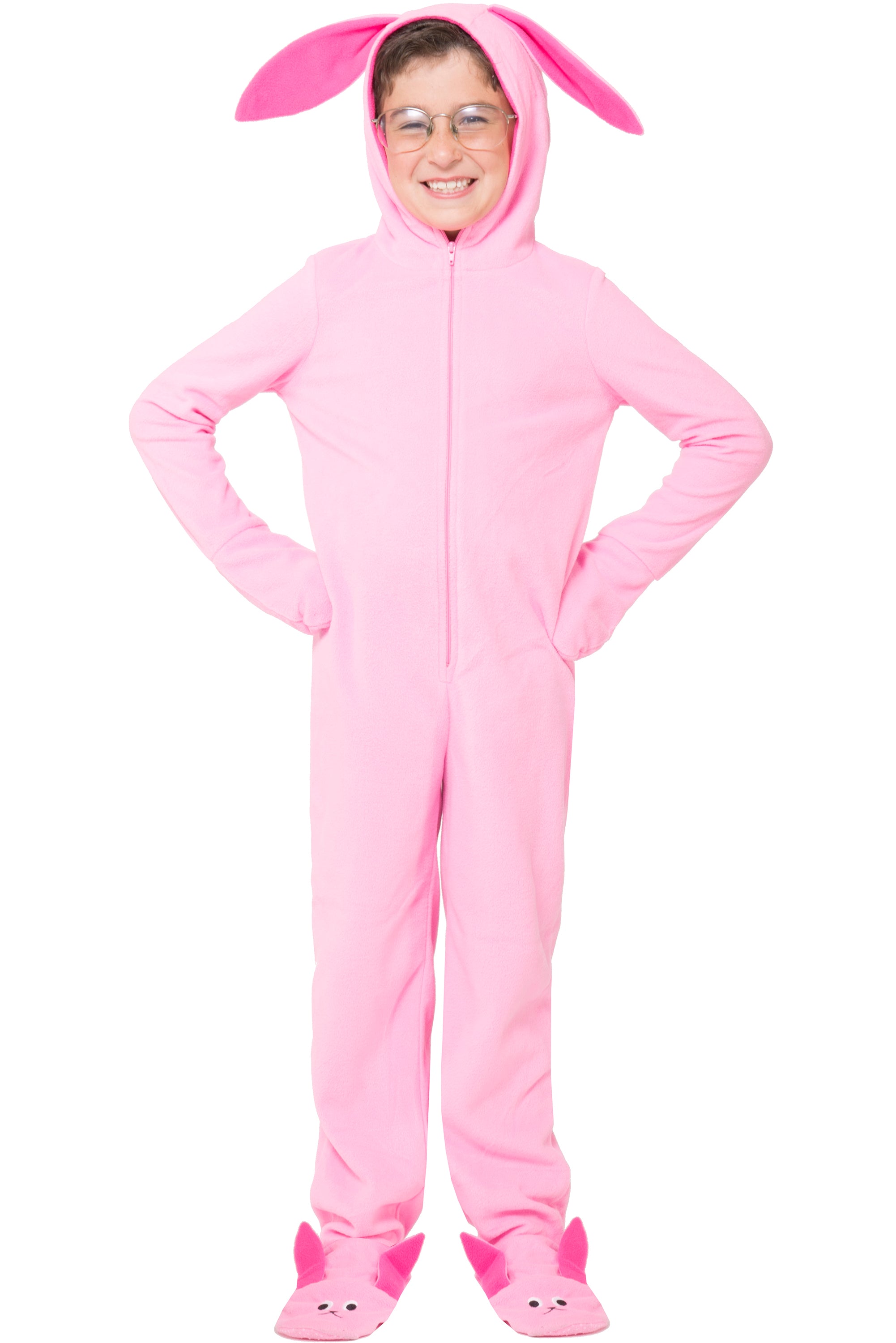 A Christmas Story Kid's Ralphie Deranged Pink Bunny Suit Hooded Costume Union Suit Pajama