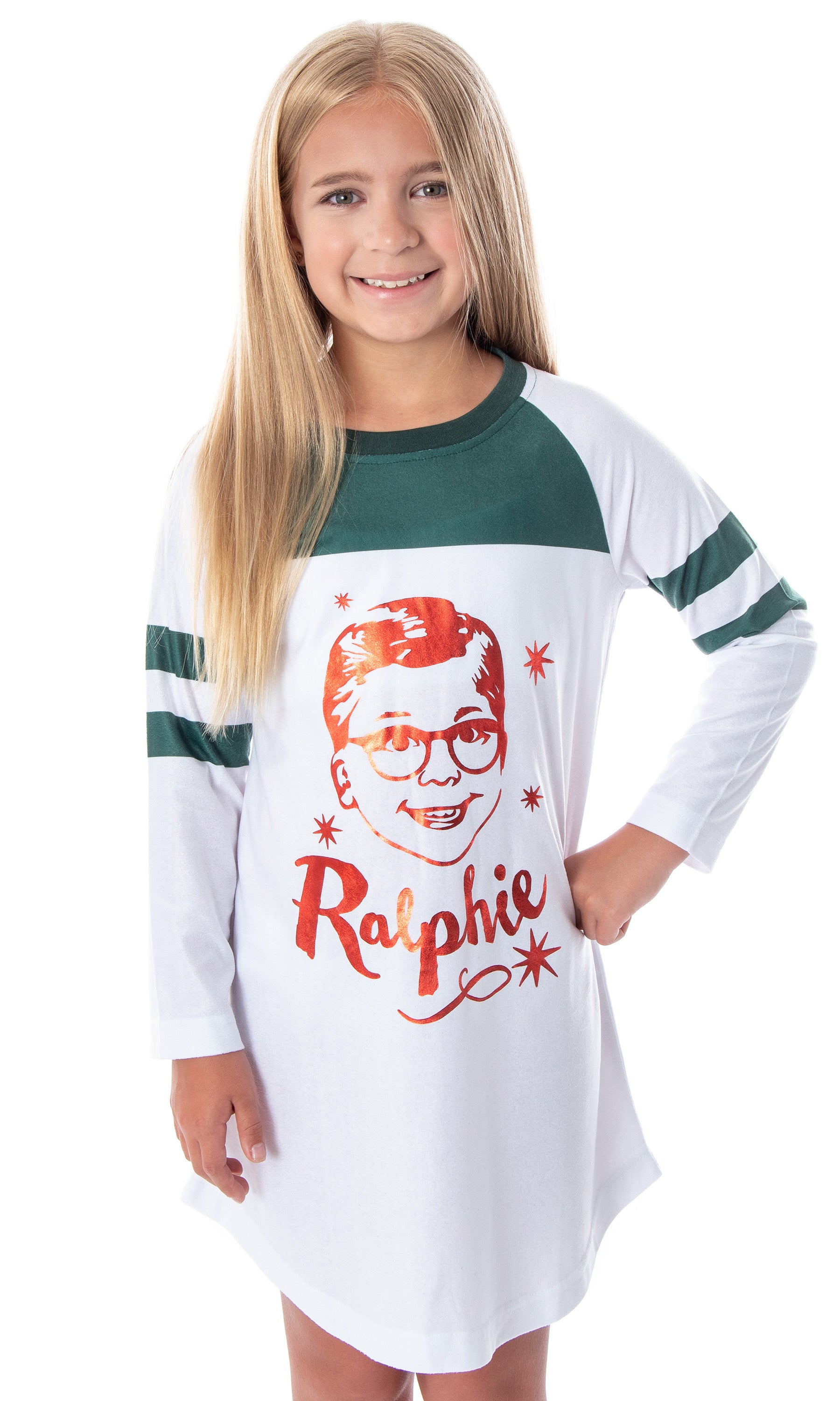 A Christmas Story Girl's Ralphie Striped Sleeve Nightgown Pajama Shirt