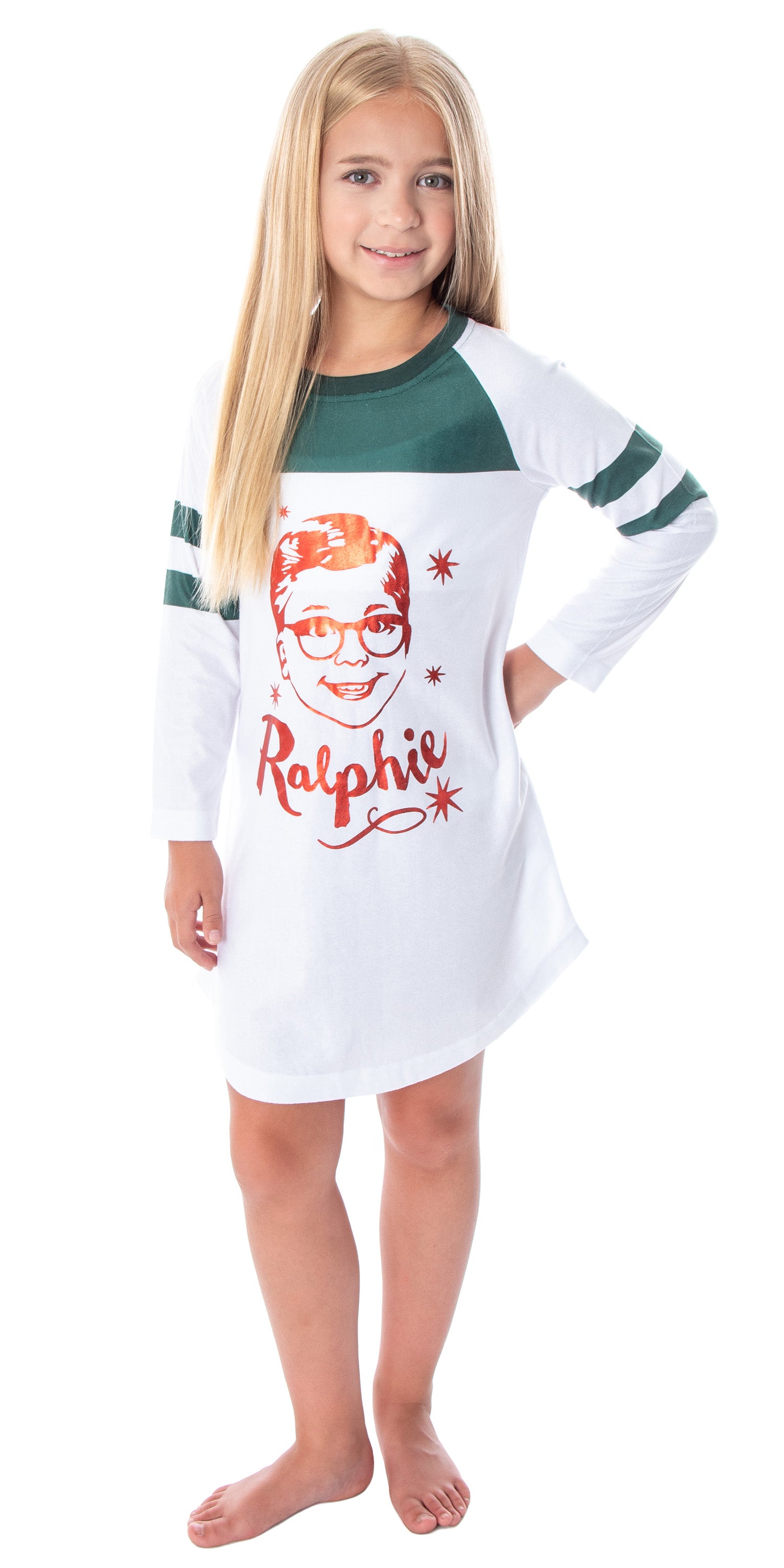 A Christmas Story Girl's Ralphie Striped Sleeve Nightgown Pajama Shirt