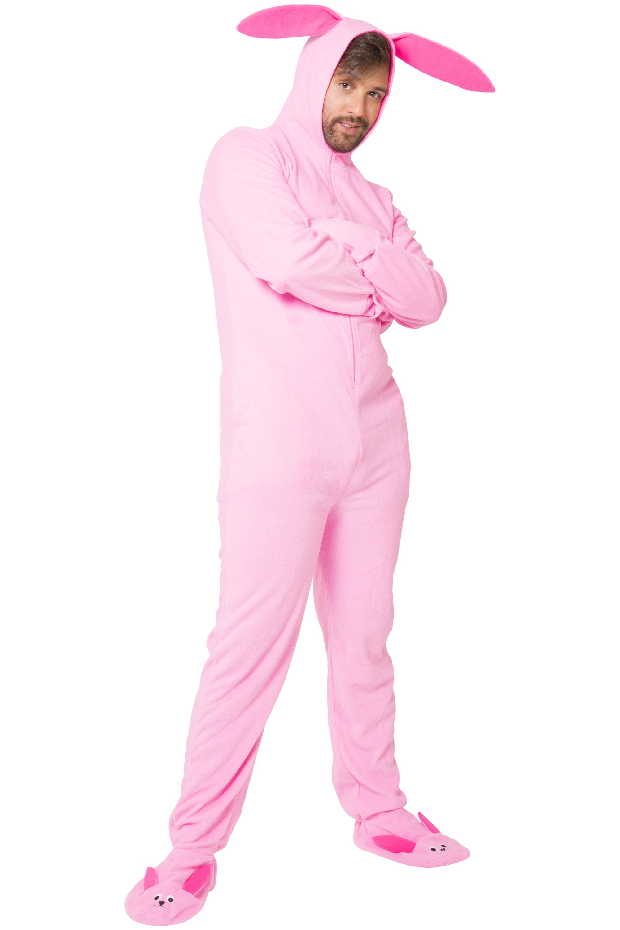 INTIMO A Christmas Story Men's Ralphie Deranged Pink Bunny Suit Hooded Costume Union Suit