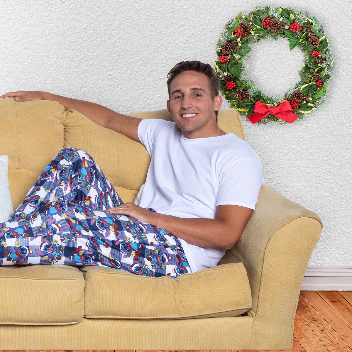 Disney Mens' Christmas Santa Lilo & Stitch Film Movie Sleep Pajama Pants