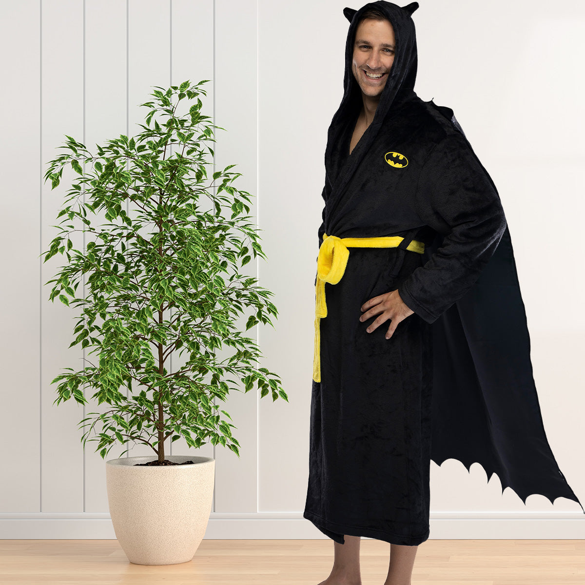 DC Comics Men's Fleece Hooded Costume Robe Pajama Lounge