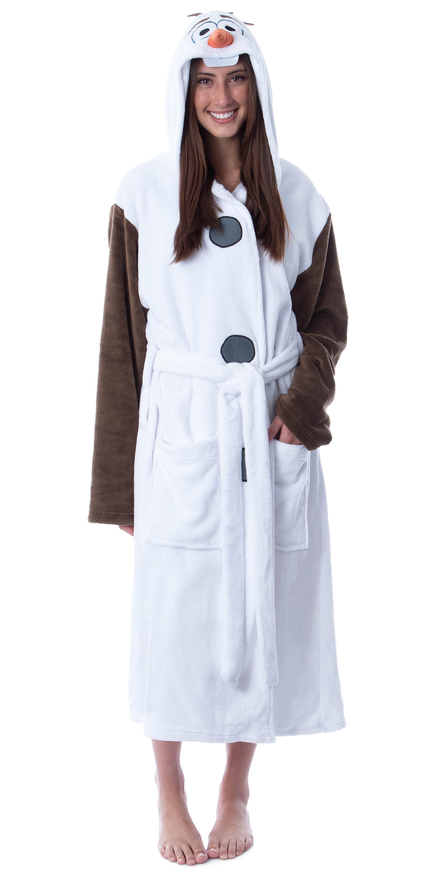 Disney Adult Frozen Snowman Olaf Costume Robe Hooded Bathrobe