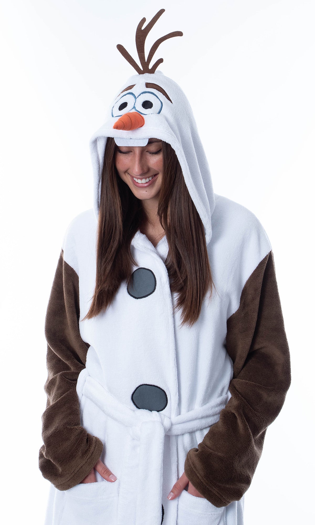 Disney Adult Frozen Snowman Olaf Costume Robe Hooded Bathrobe