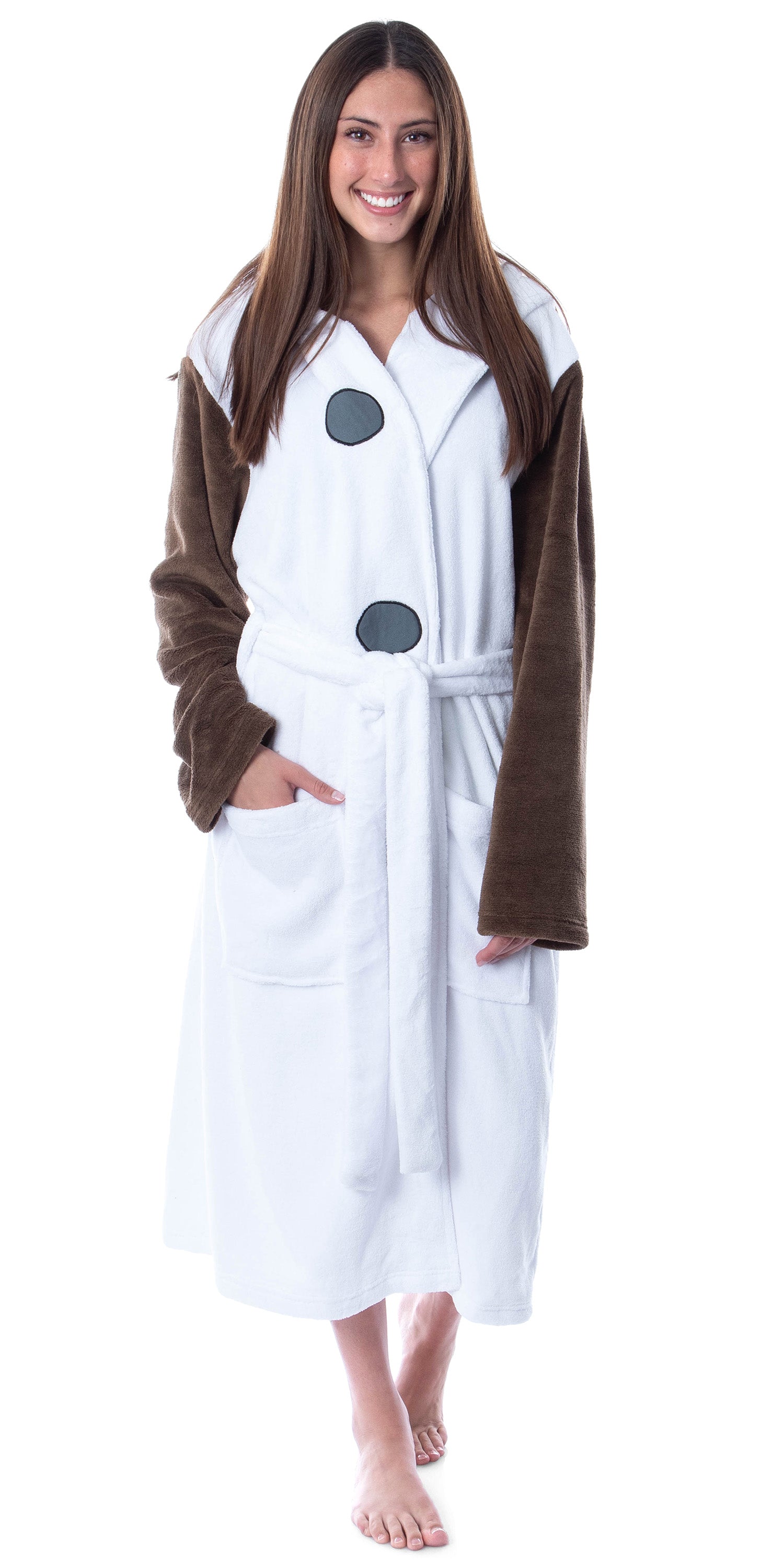 Disney Adult Frozen Snowman Olaf Costume Robe Hooded Bathrobe