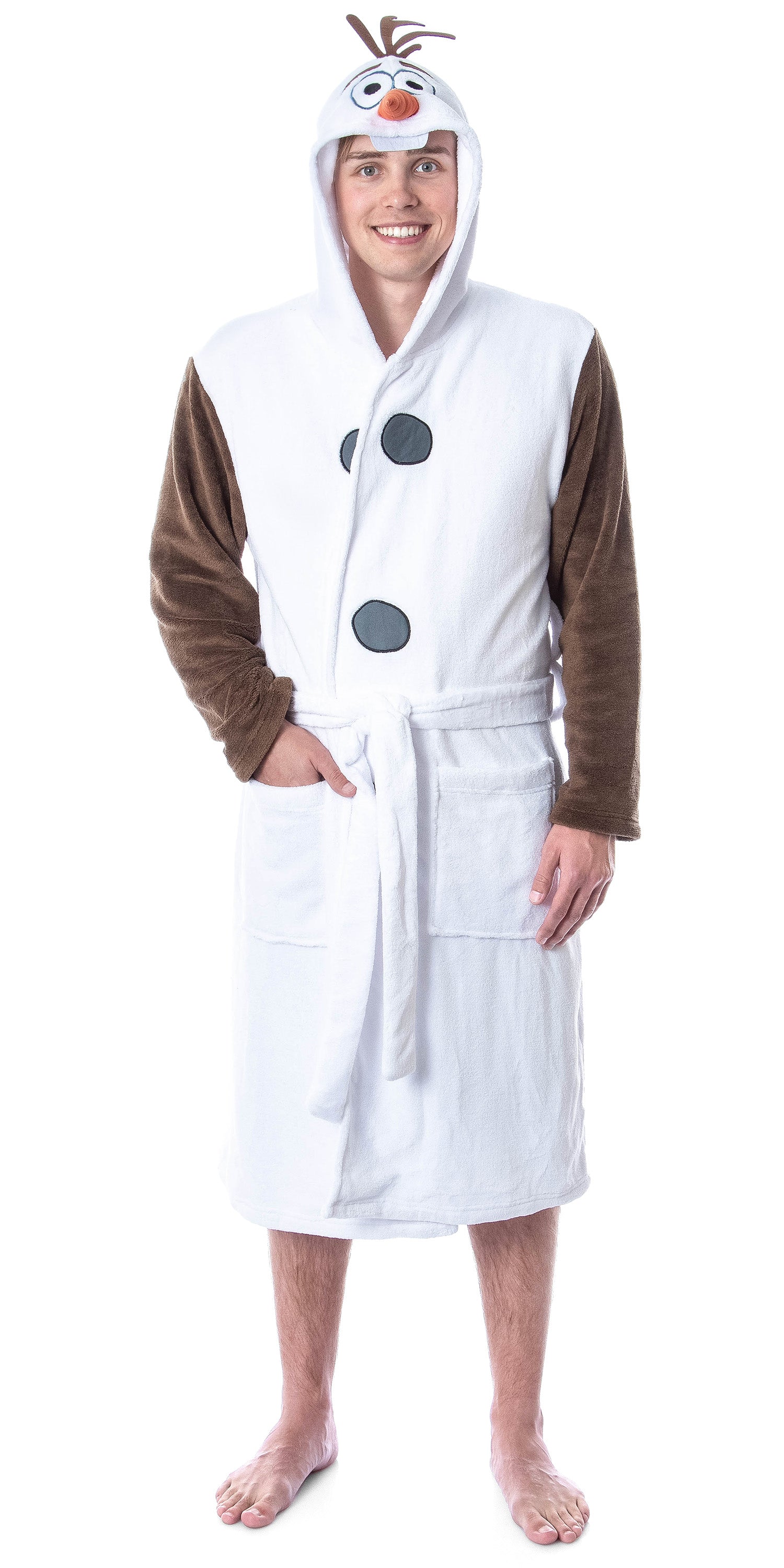 Disney Adult Frozen Snowman Olaf Costume Robe Hooded Bathrobe