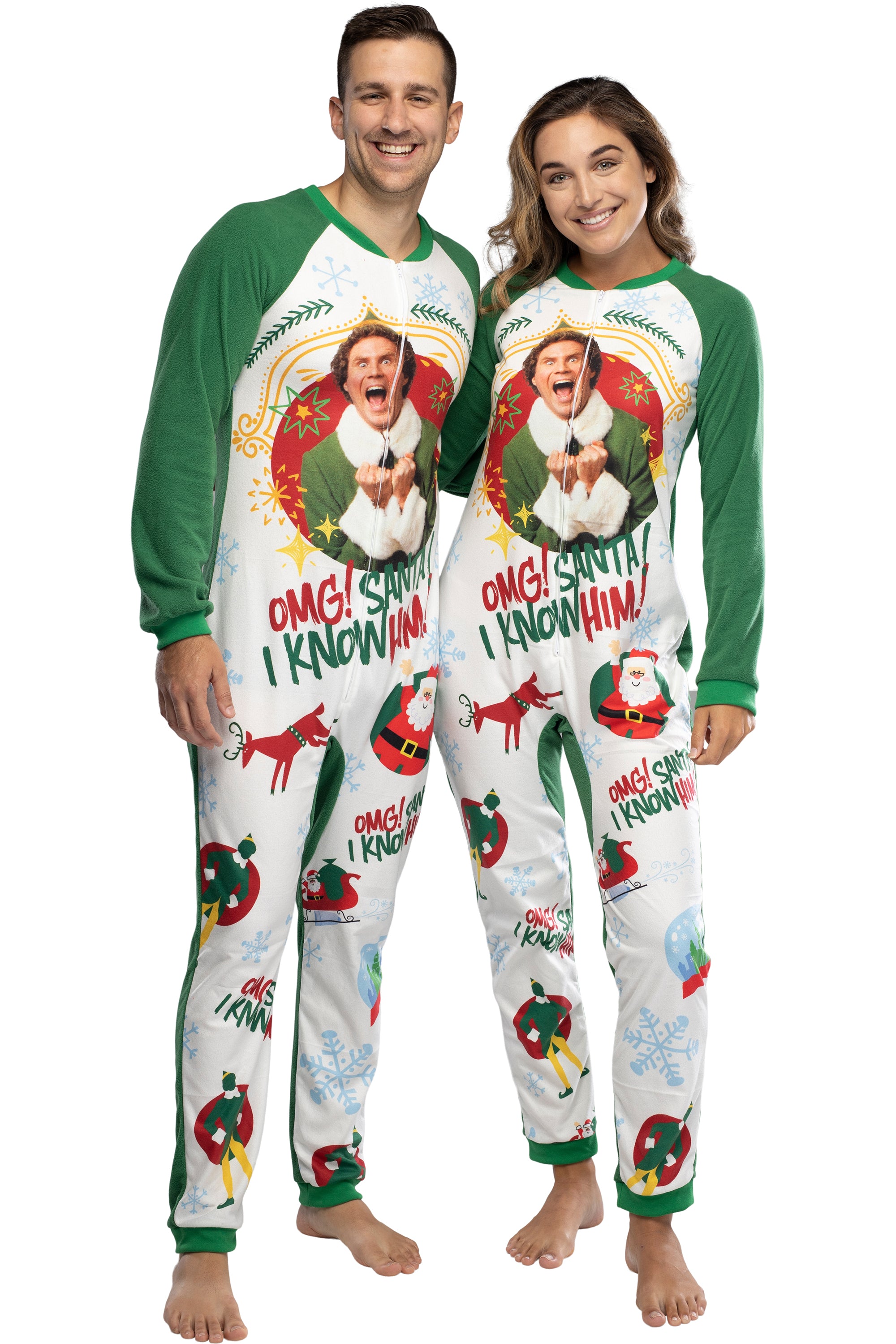 Elf The Movie Men's OMG Santa! I Know Him! One Piece Sleeper Pajama