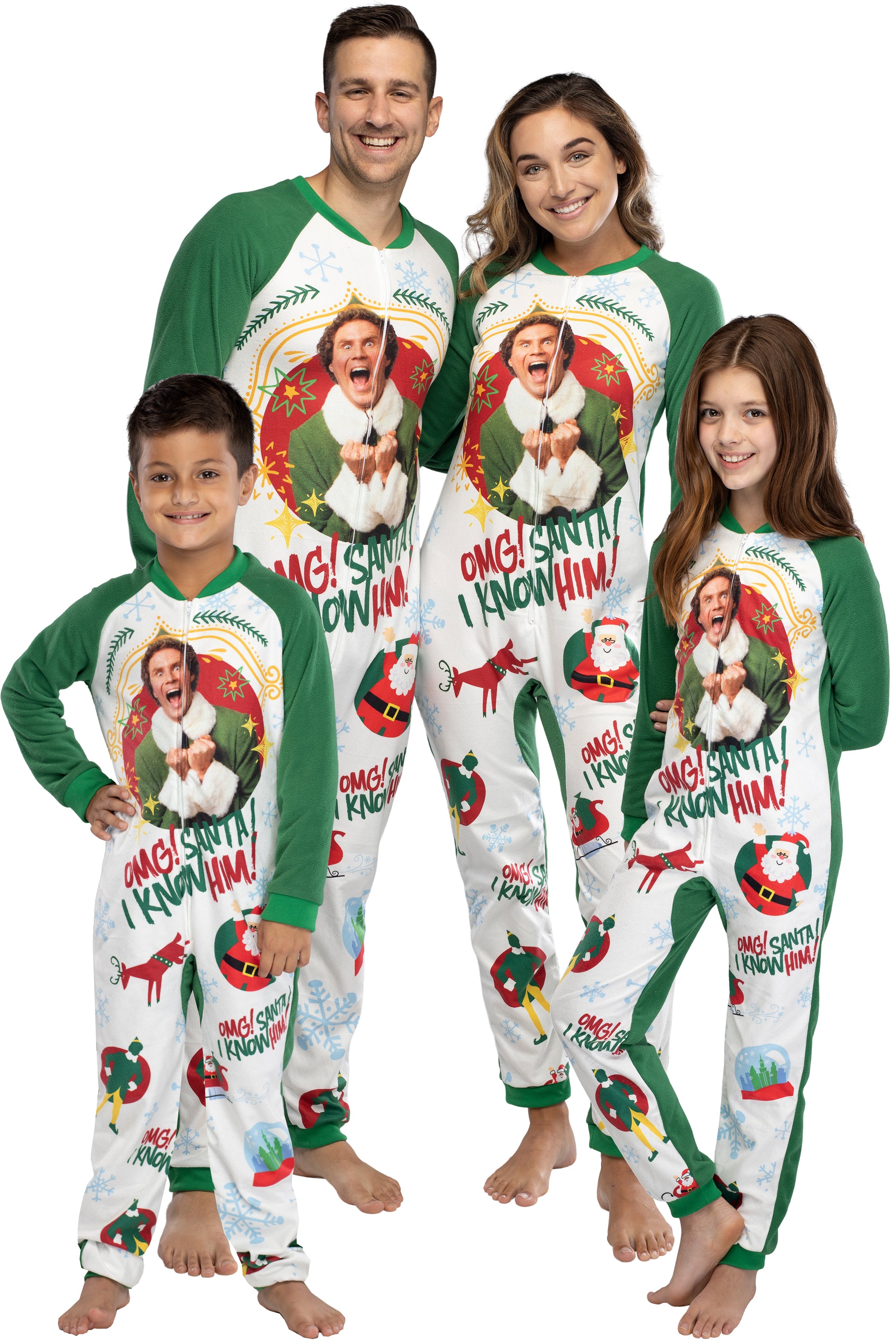 Elf The Movie Womens' OMG Santa! I Know Him! One Piece Sleeper Pajama