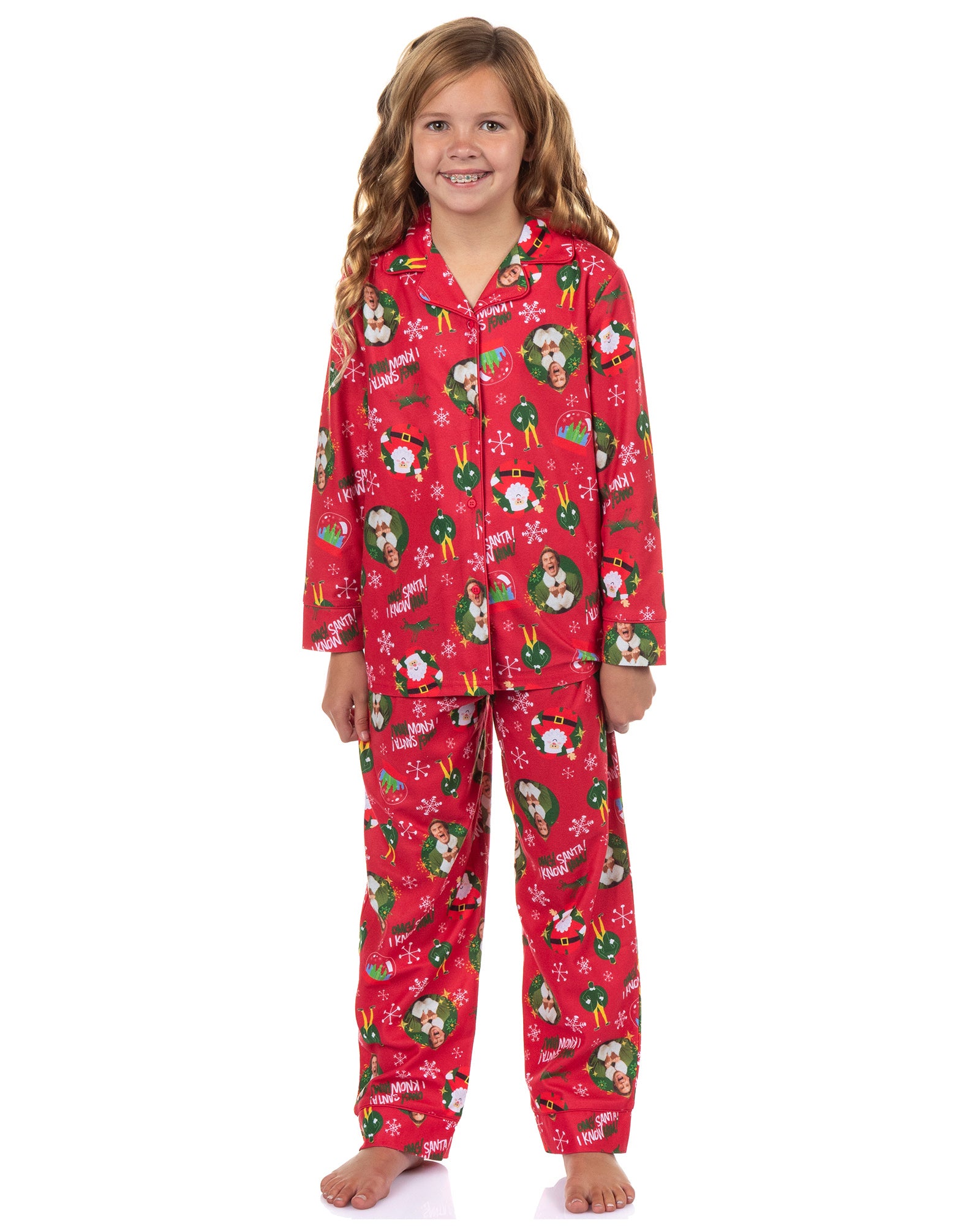 Elf Pajamas Kids I Know Him Coat Front 2-Piece Flannel Lounge Sleep Set