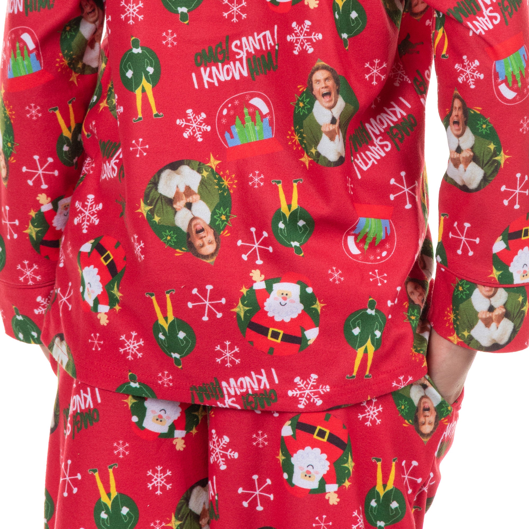 Elf Pajamas Kids I Know Him Coat Front 2-Piece Flannel Lounge Sleep Set