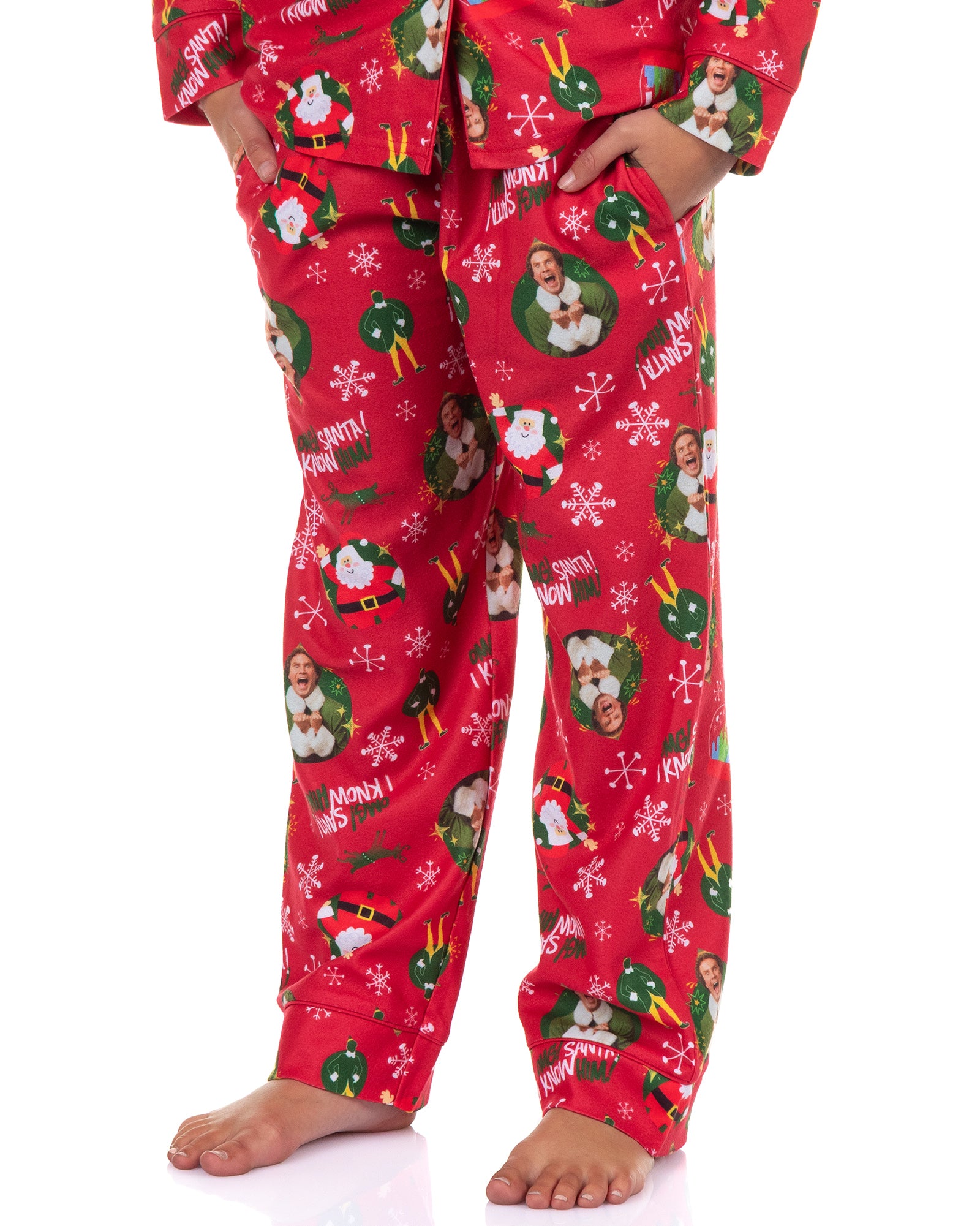 Elf Pajamas Kids I Know Him Coat Front 2-Piece Flannel Lounge Sleep Set