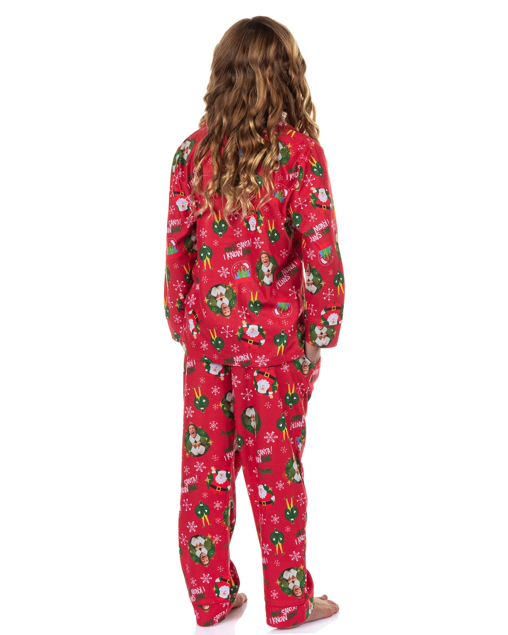 Elf Pajamas Kids I Know Him Coat Front 2-Piece Flannel Lounge Sleep Set