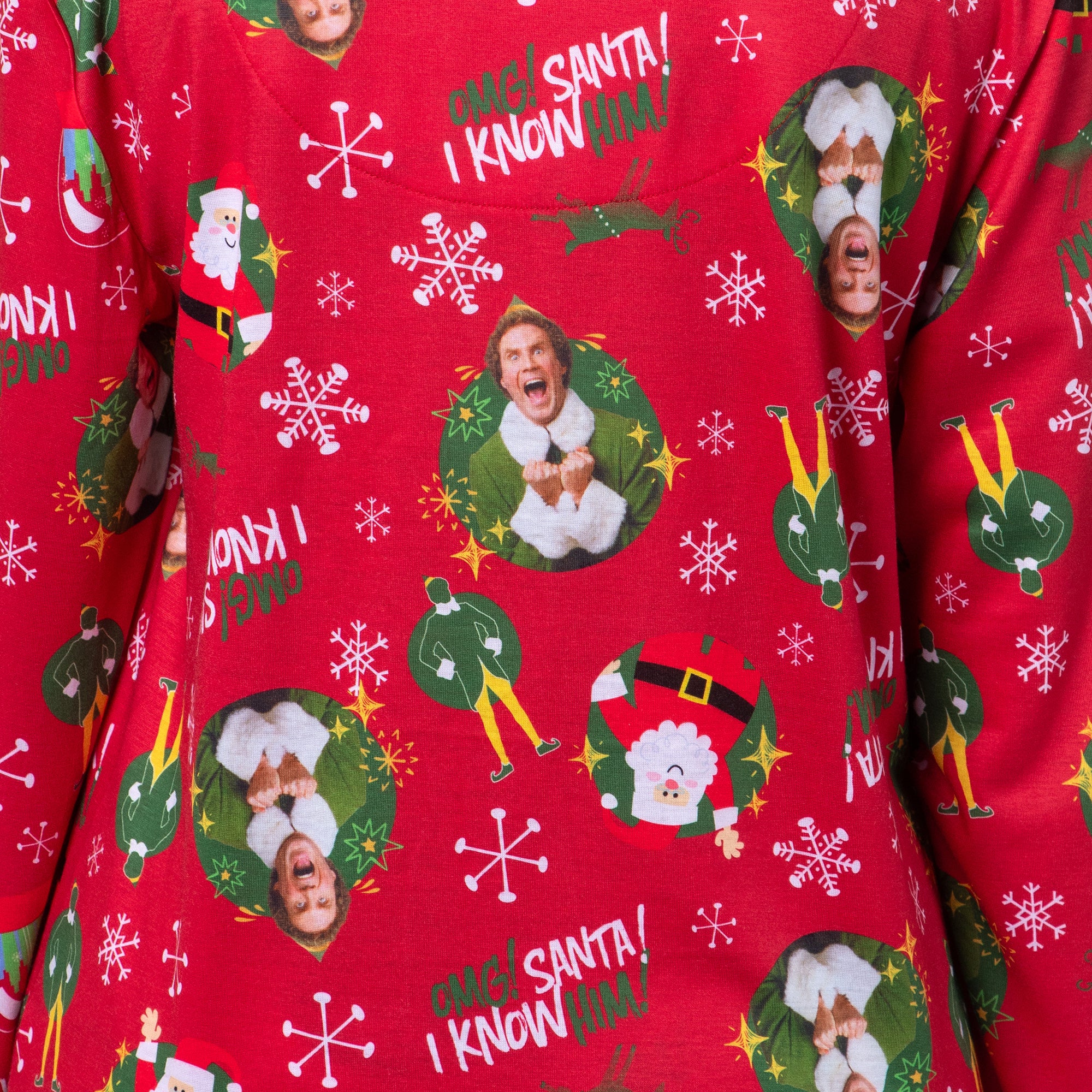 Elf The Movie Women's OMG! SANTA! I KNOW HIM! Christmas Button Up Pajama Set