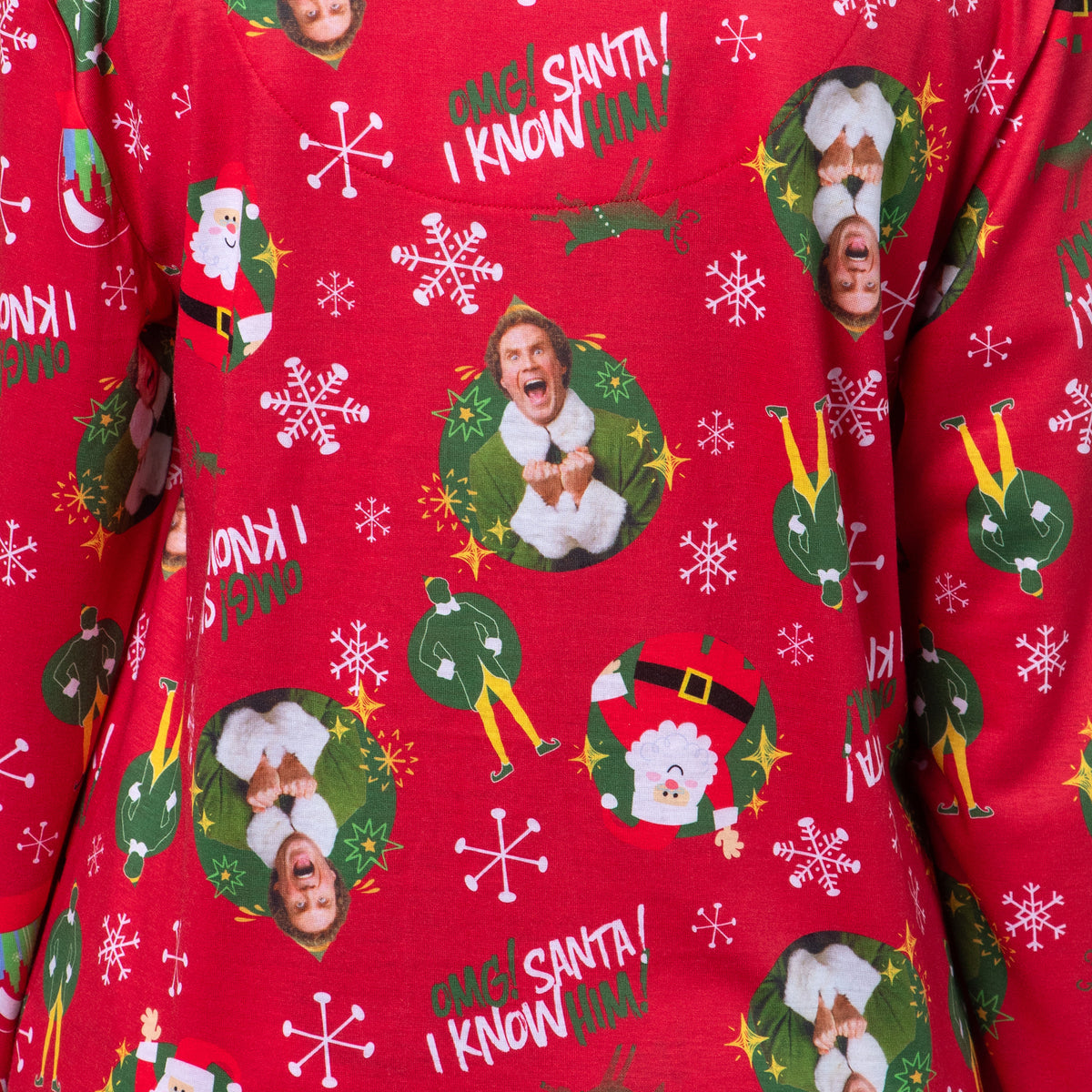 Elf The Movie Women's OMG! SANTA! I KNOW HIM! Christmas Button Up Pajama Set