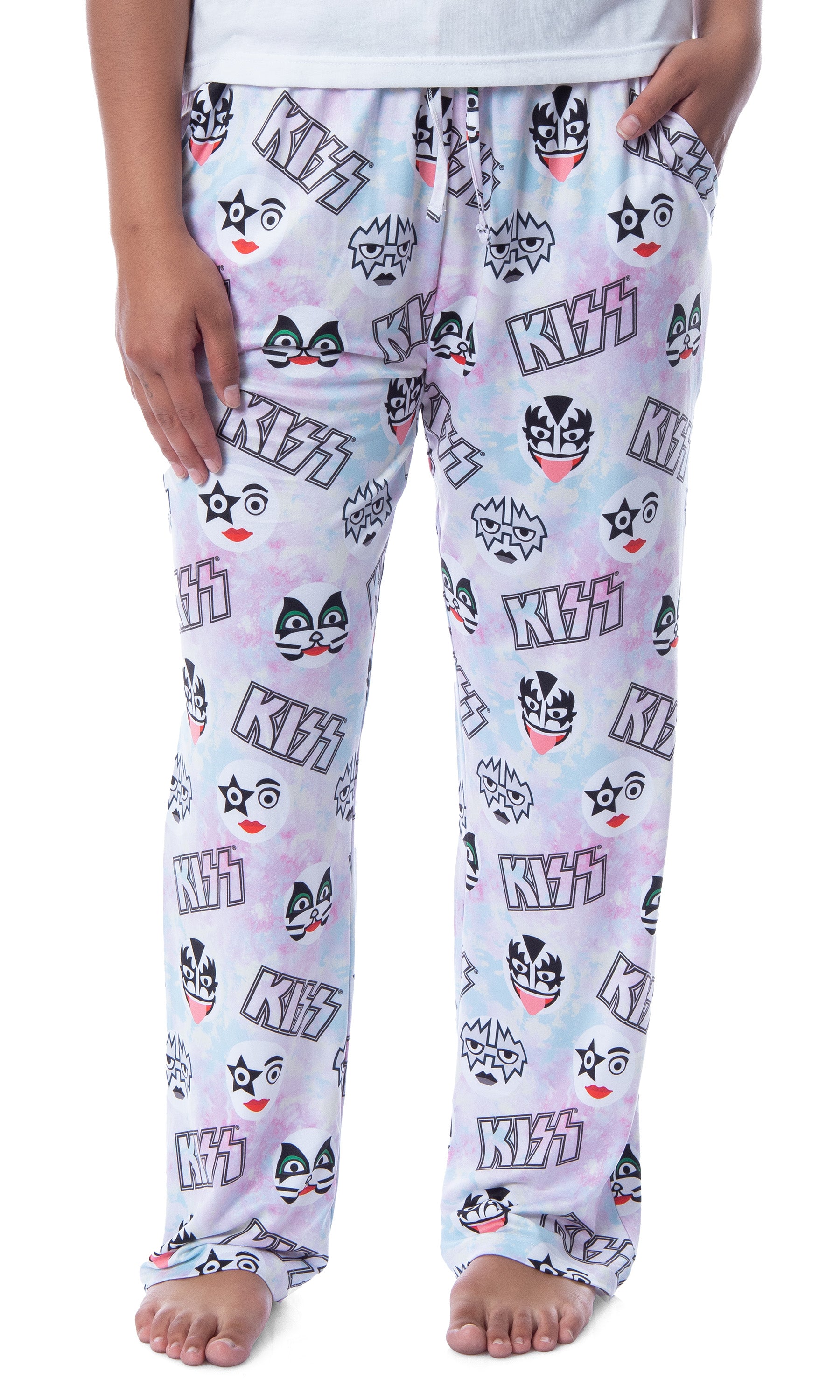 KISS Womens' All Over Band Logo and Faces Pastel Tie Dye Pajama Sleep Pants