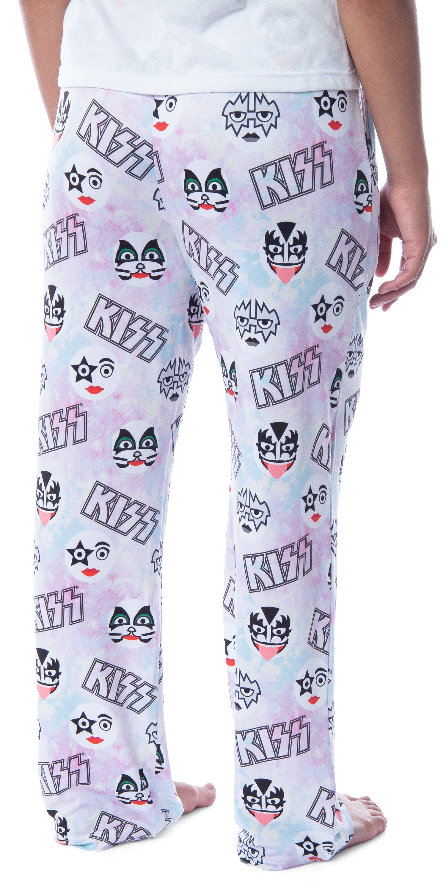 KISS Womens' All Over Band Logo and Faces Pastel Tie Dye Pajama Sleep Pants