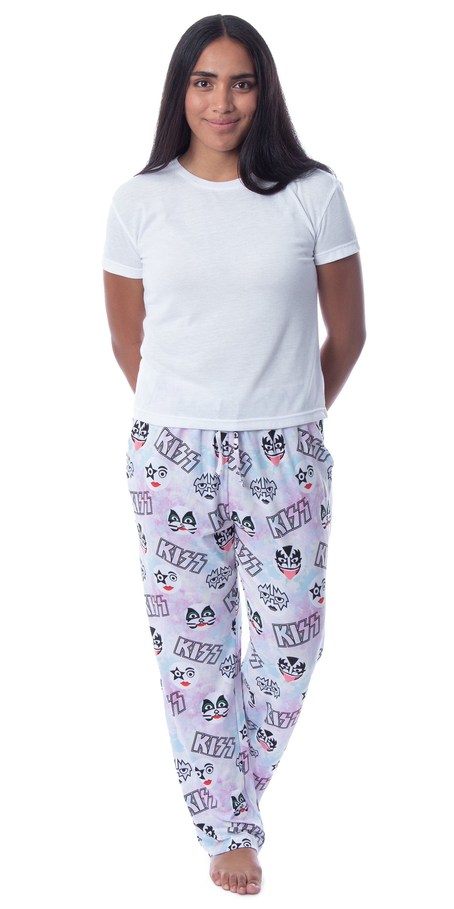 KISS Womens' All Over Band Logo and Faces Pastel Tie Dye Pajama Sleep Pants