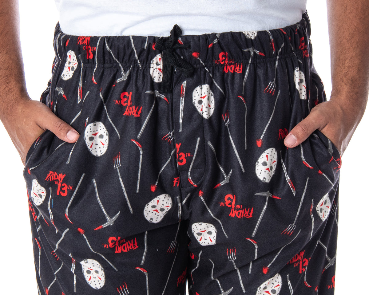 Friday The 13th Men's Jason Hockey Mask Allover Pattern Sleep Pajama Pants