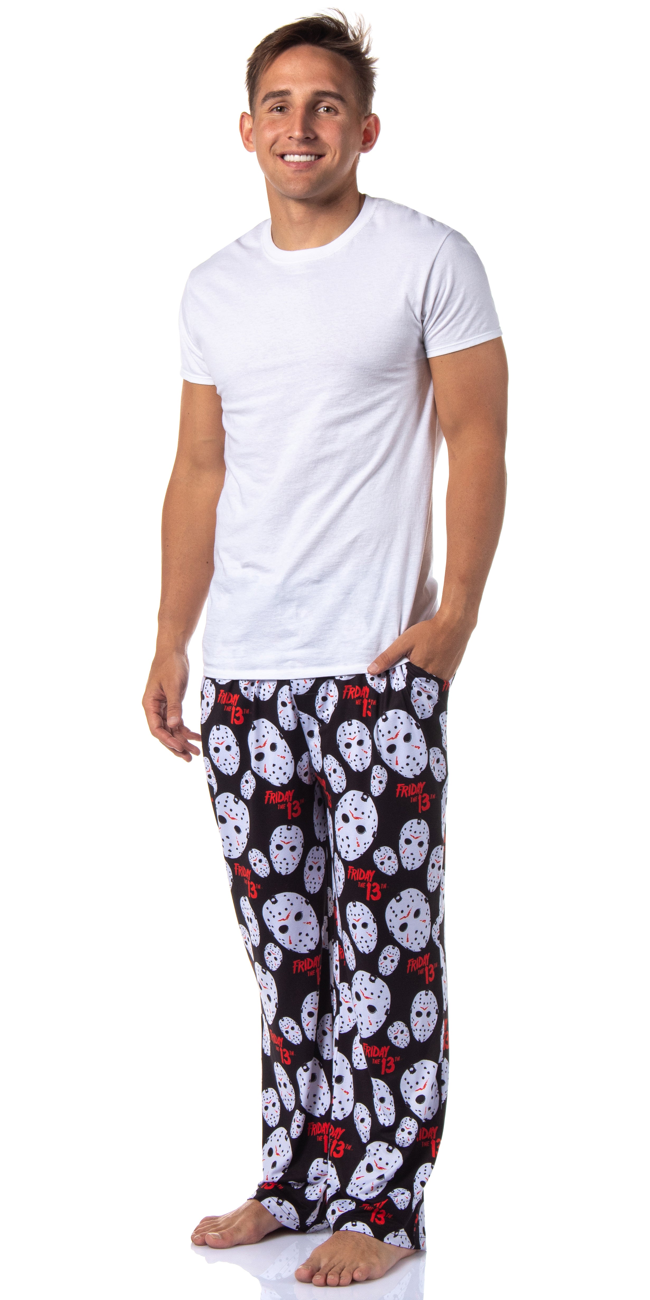 Friday The 13th Mens' Jason Voorhees Mask Allover Sleep Pajama Pants