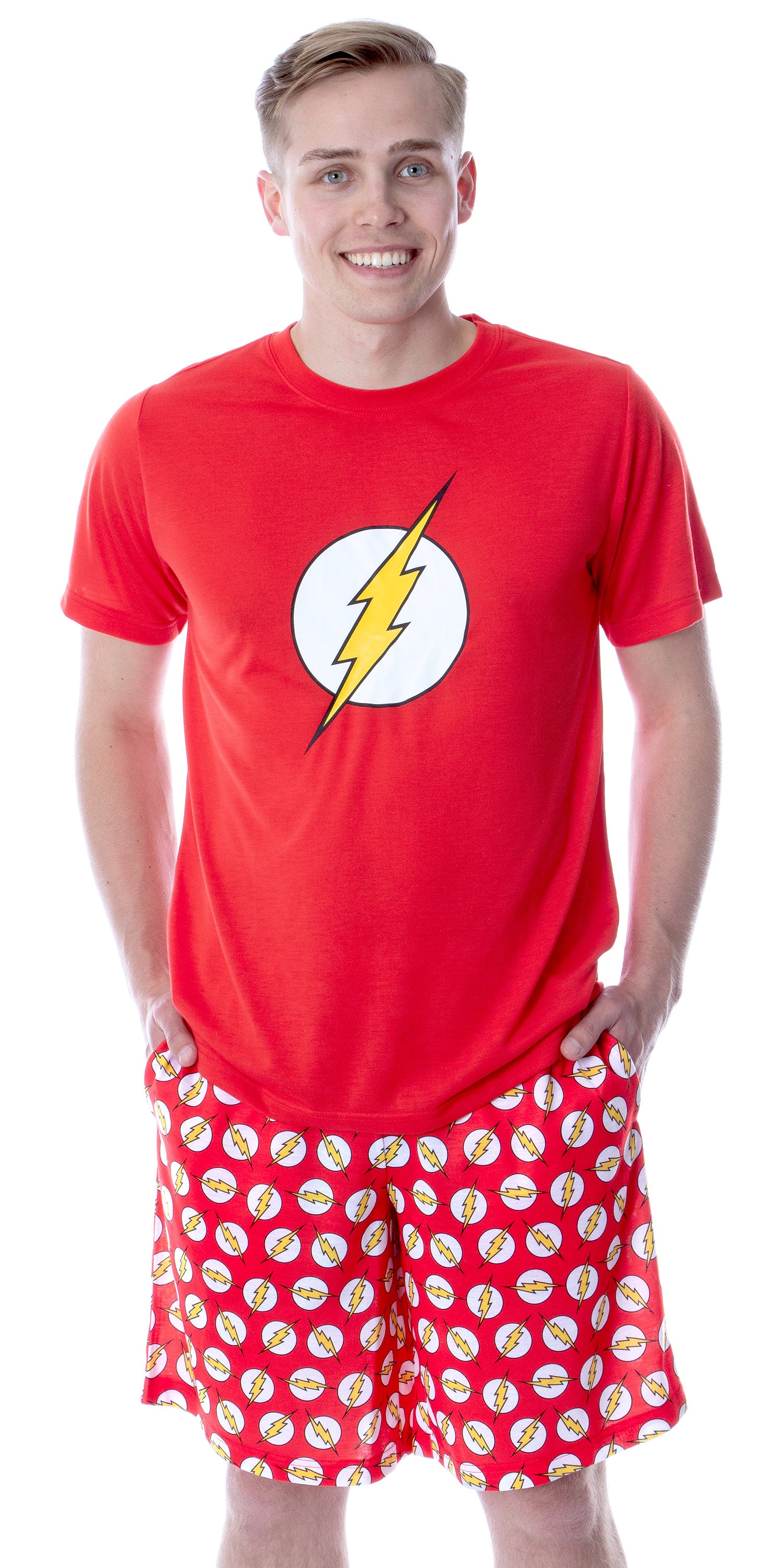 DC Comics Mens' The Flash Logo Short Sleeve Shirt Pajama Short Set