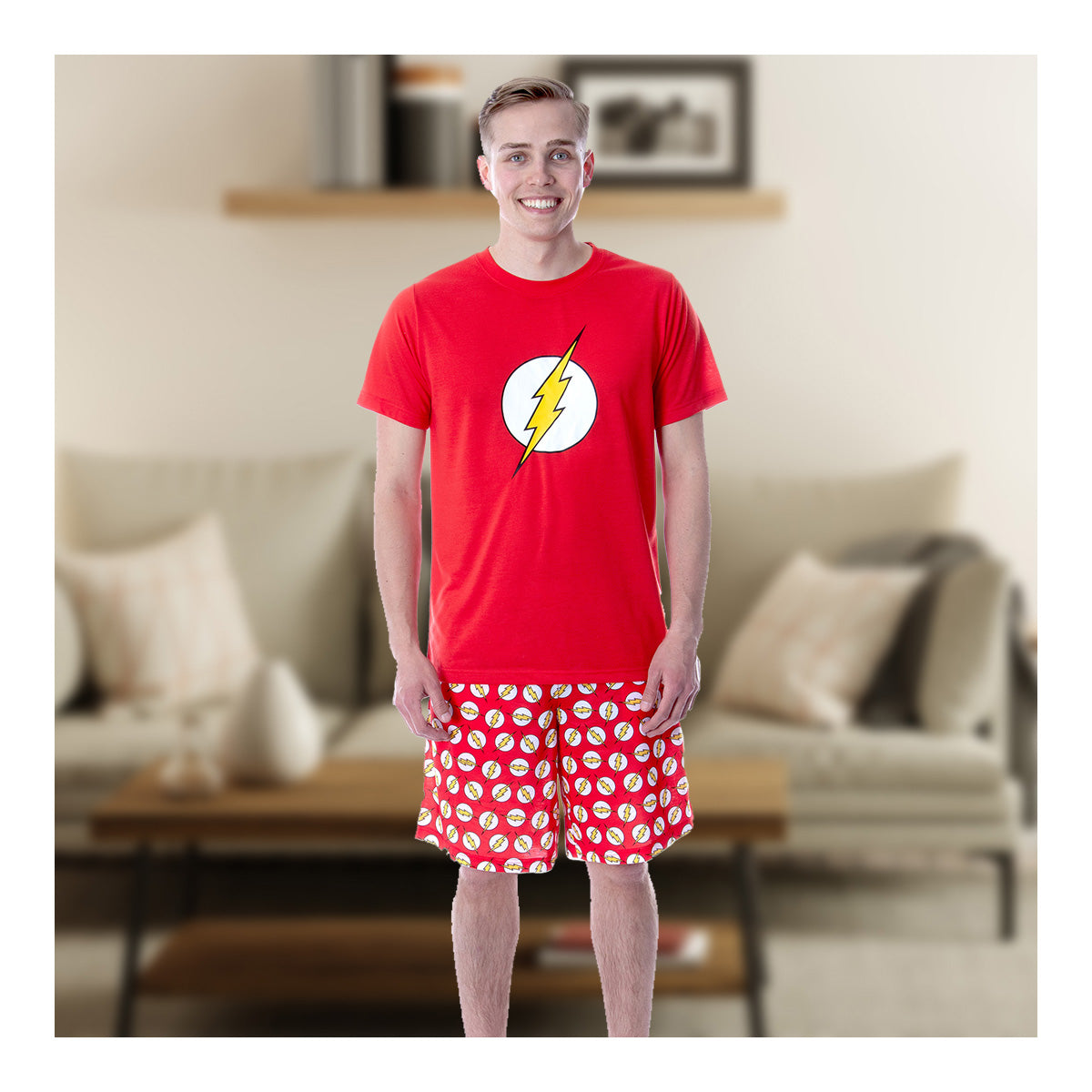 DC Comics Mens' The Flash Logo Short Sleeve Shirt Pajama Short Set