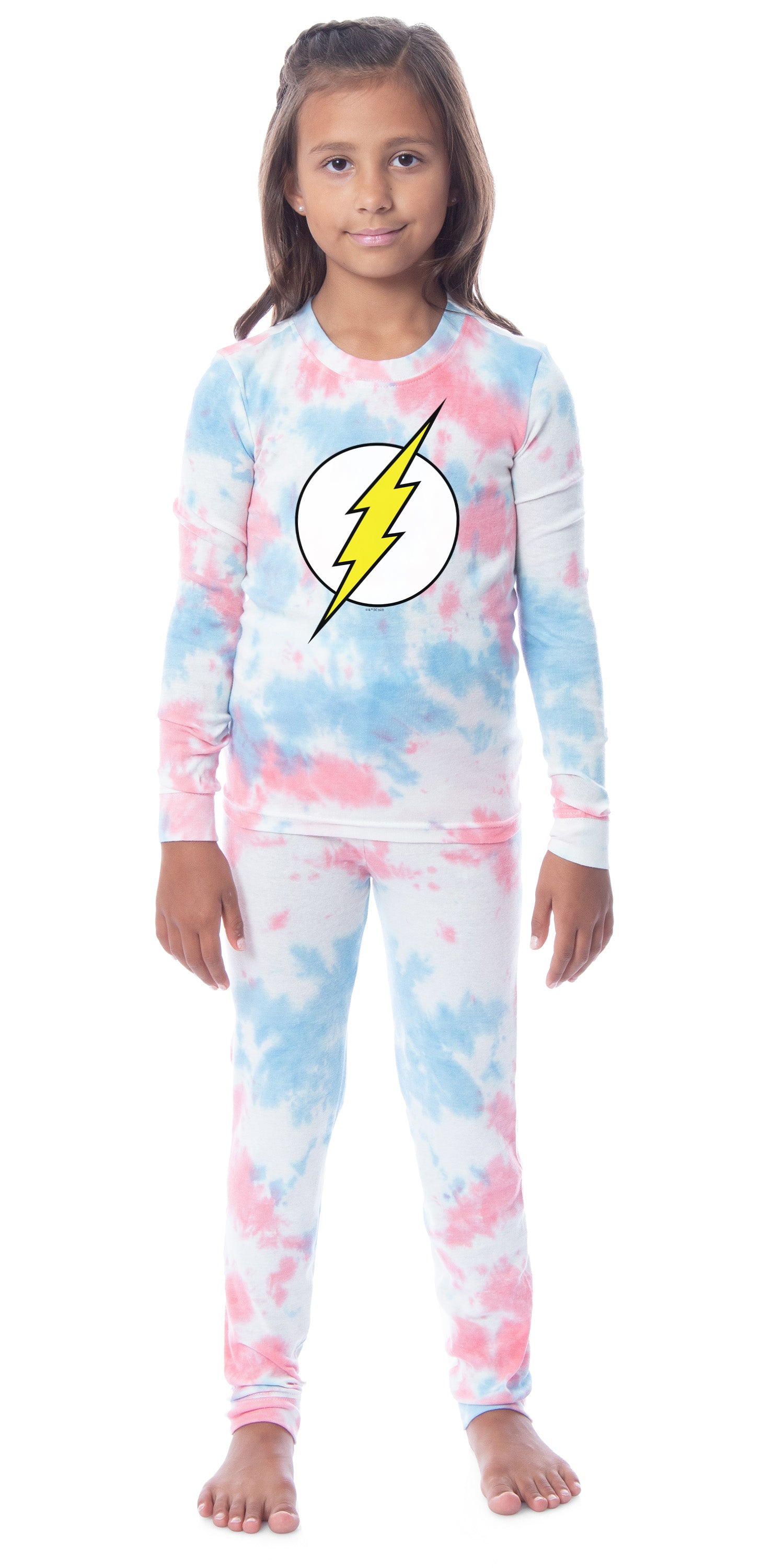 DC Comics Kids' Superhero The Flash Boys Girls Long Sleeve Shirt and Pants 2 Piece Tight Fit Youth Pajama Set