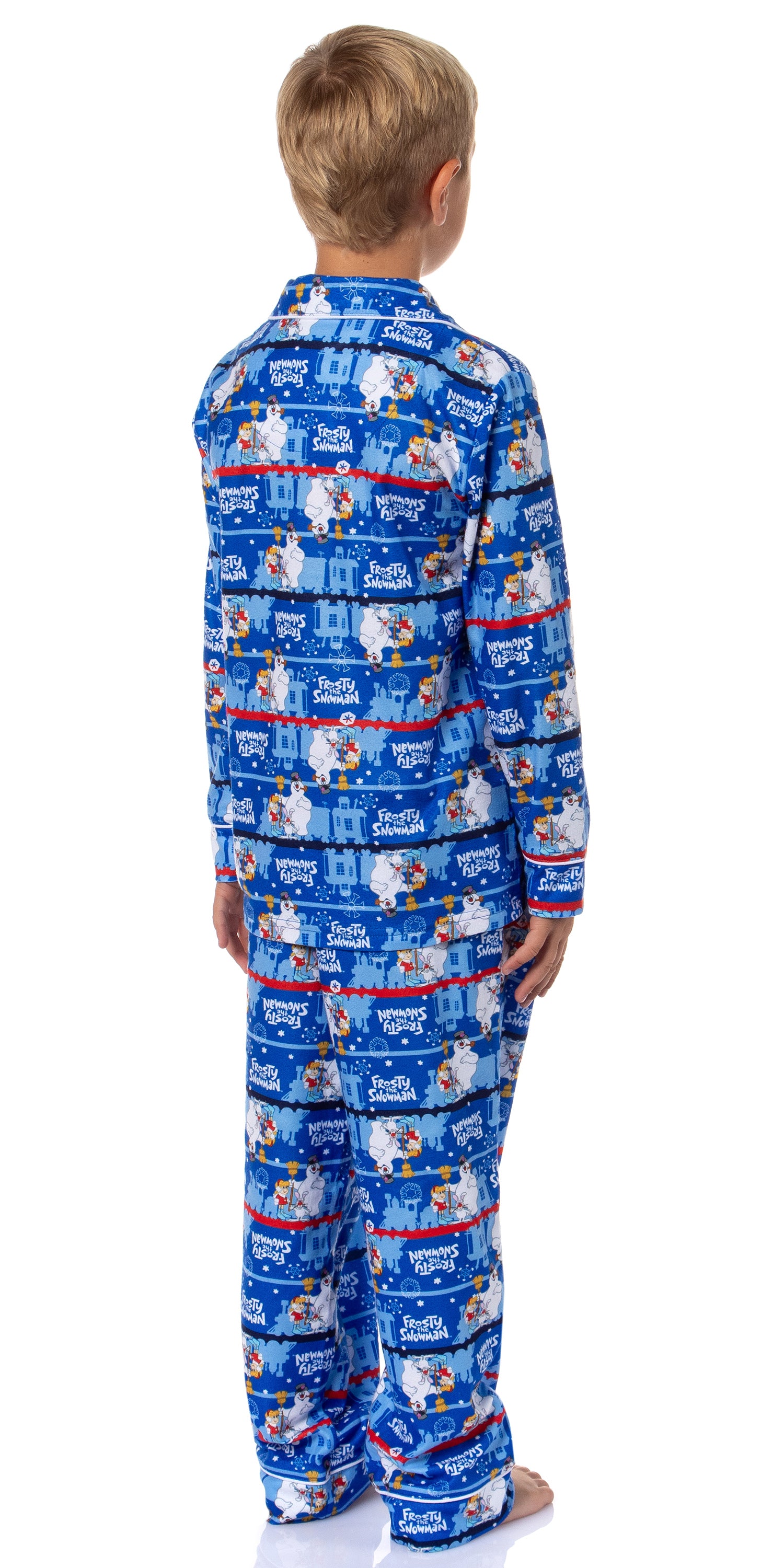 Frosty the Snowman Boy's Christmas Sleep Collared Button Down Long-Sleeve Pajama Set