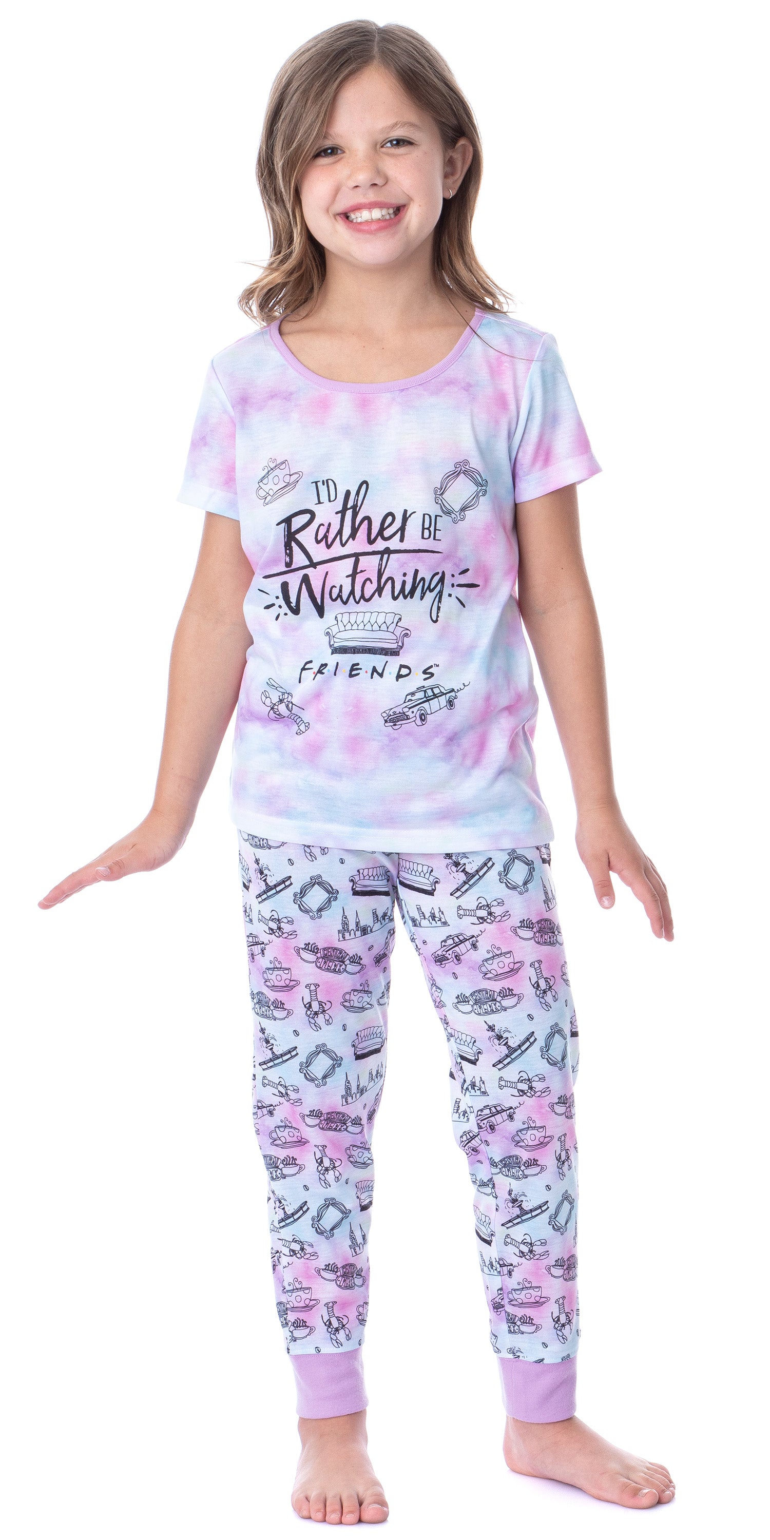 Friends TV Show Logo Girls' Rather Be Watching Sleep Jogger Pajama Set