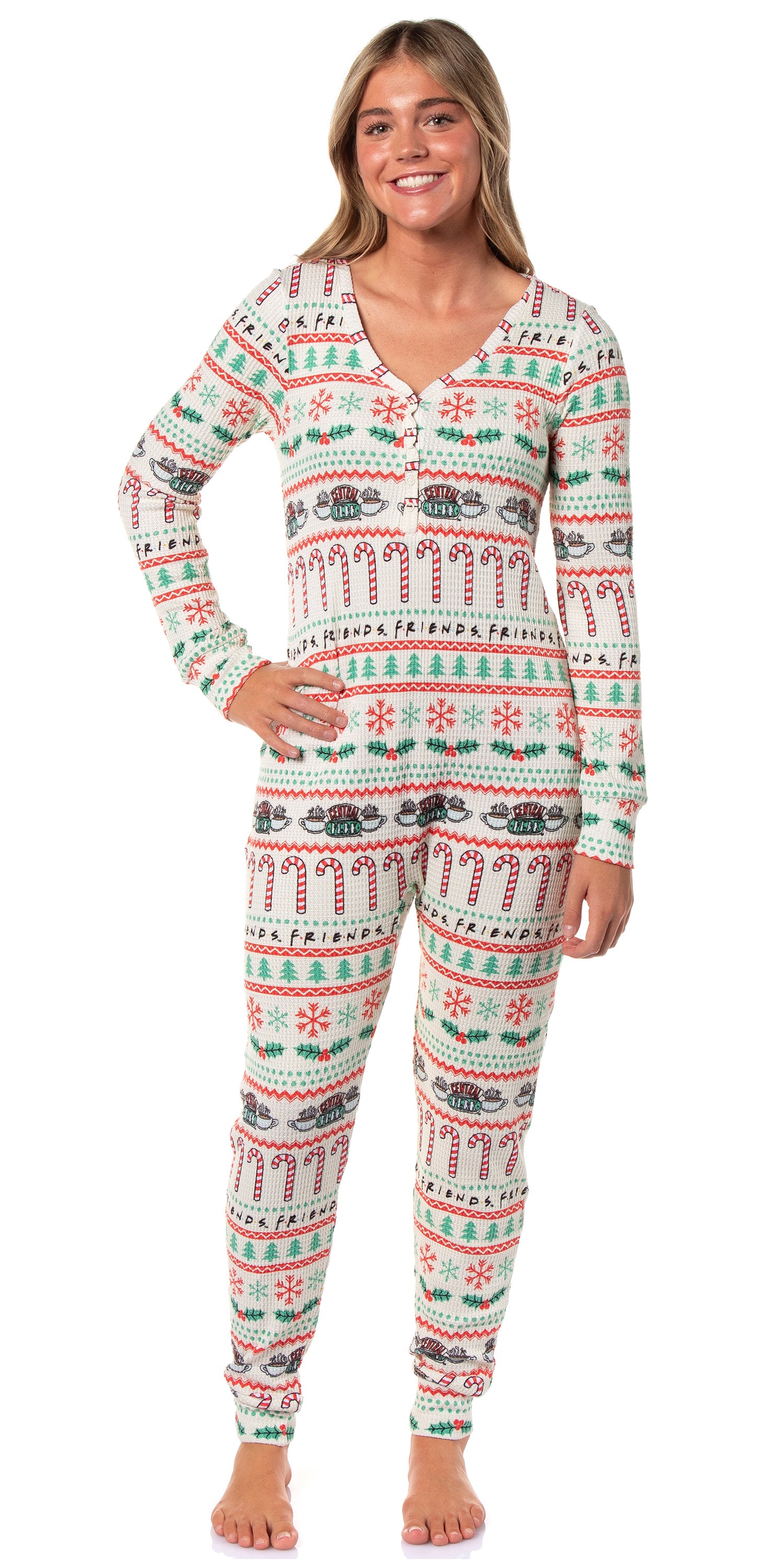 Friends TV Show Women's Christmas Union Suit One Piece Footless Sleep Pajamas