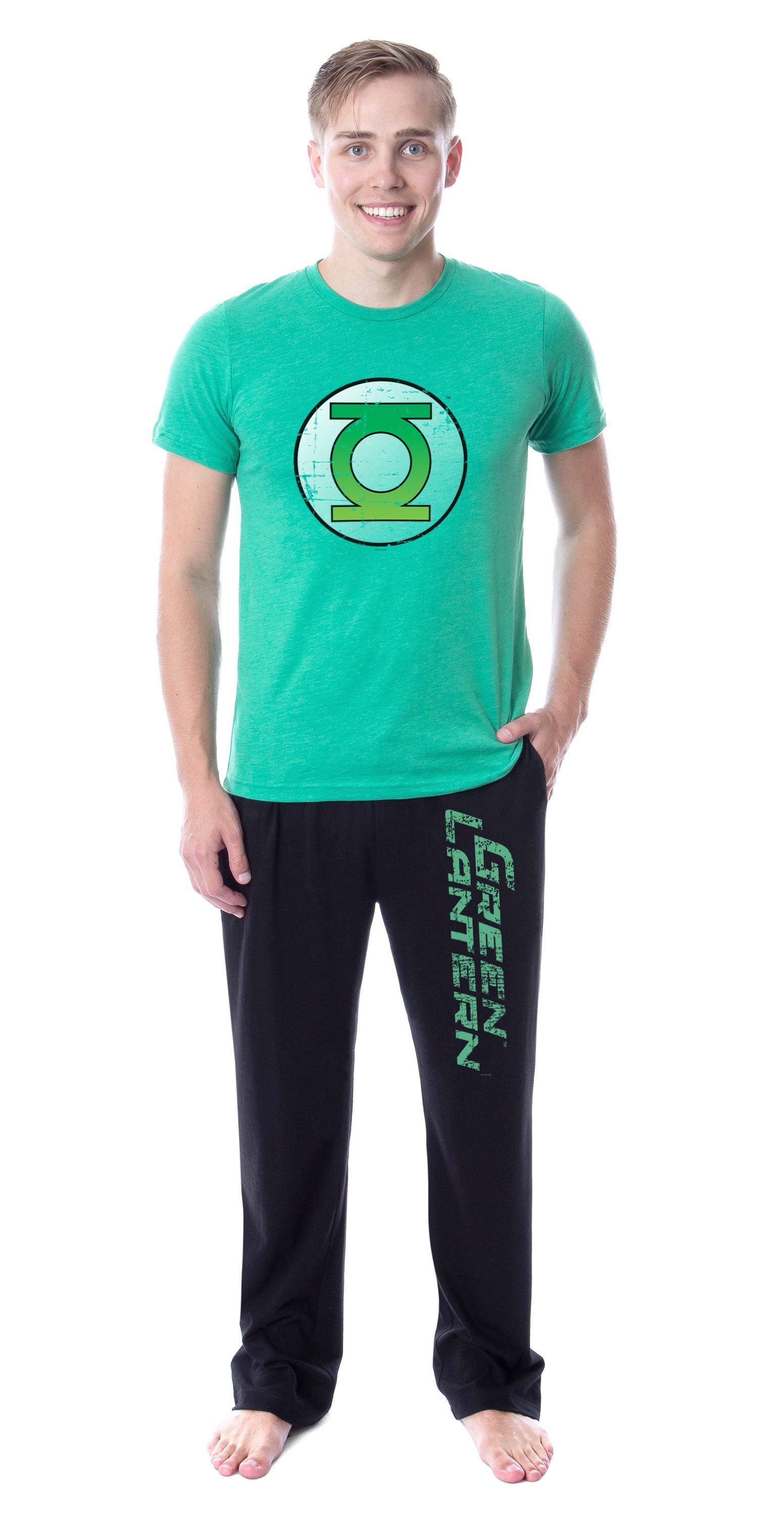 DC Comics Mens' Green Lantern Logo Character Distressed Sleep Pajama Set