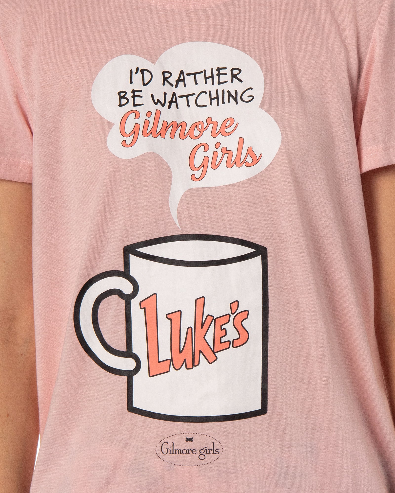 Gilmore Girls Women's I'd Rather Be Watching Luke's Diner Coffee Mug TV Show Tossed Icon Sleep Pajama Set (Large)