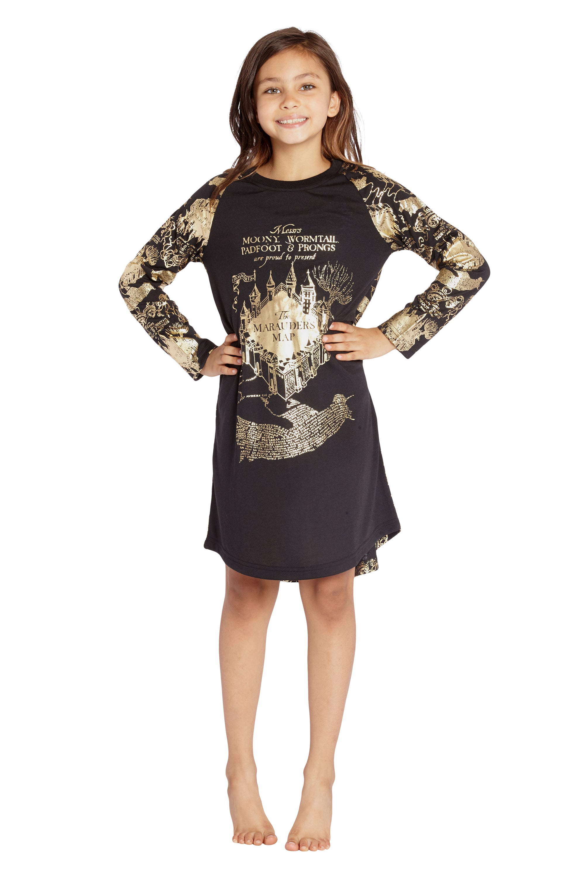 Intimo Big Girls' Harry Potter Marauders Map Raglan Nightgown