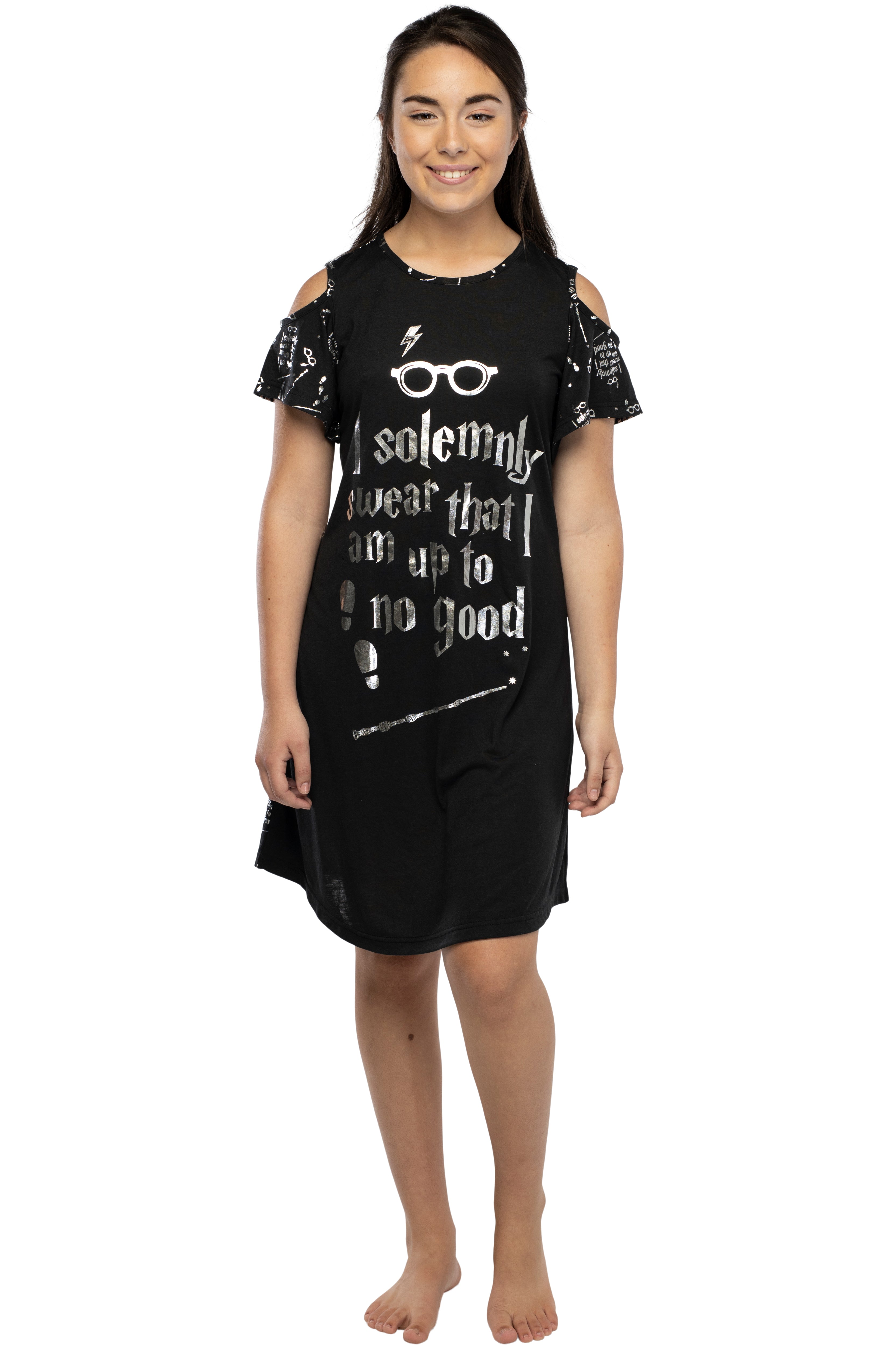 Harry Potter Women's Juniors Up to No Good Cold Shoulder Nightgown